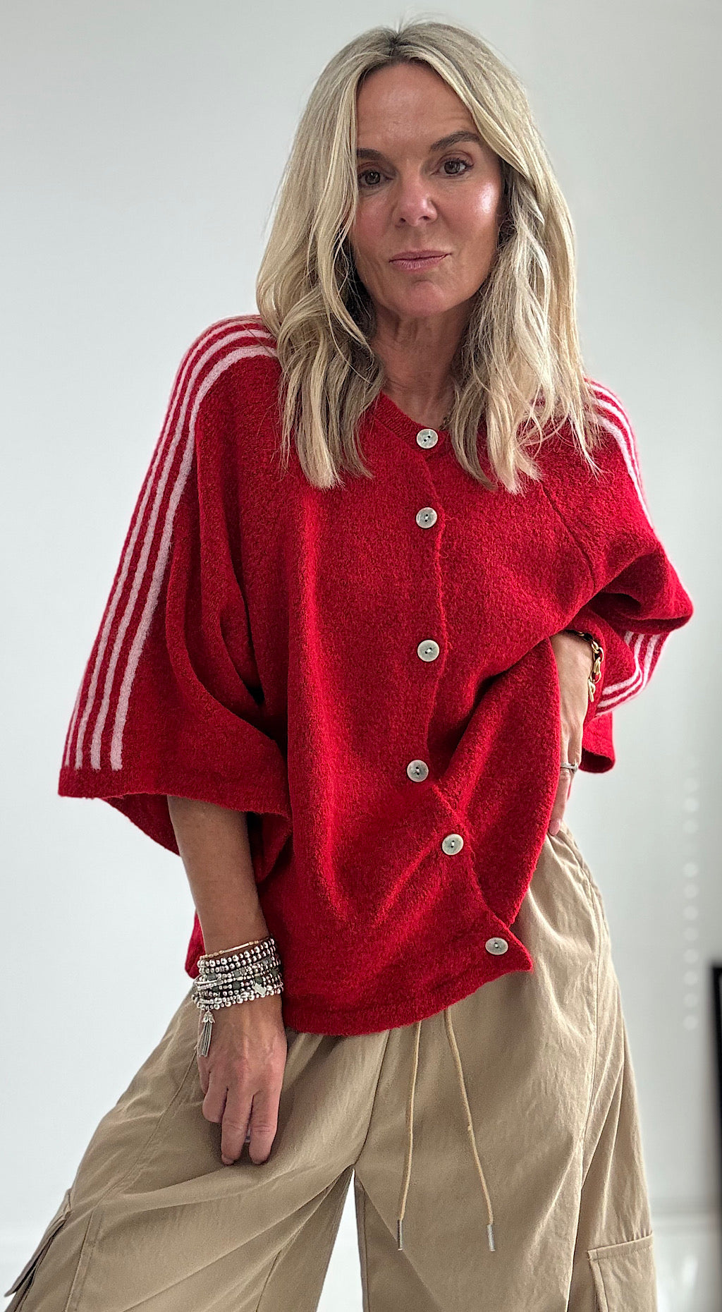 Retro Sporty Cardigan - red