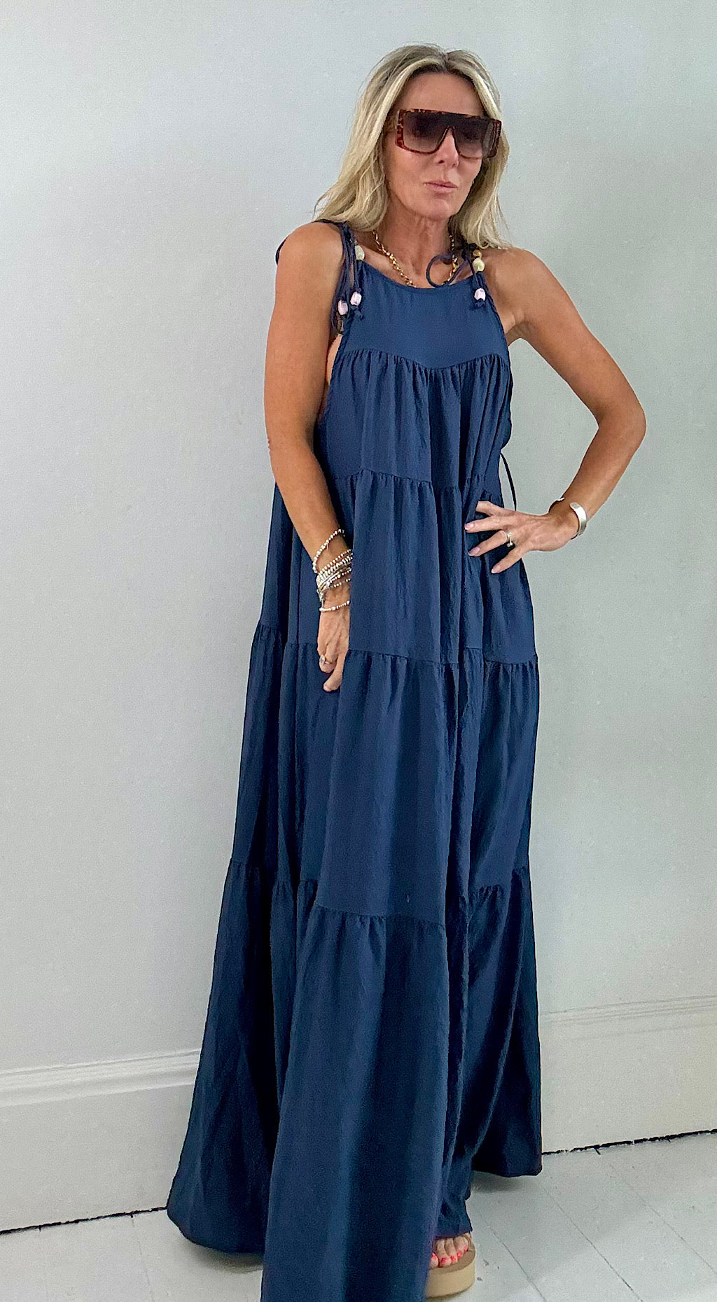 Beaded bo ho dress navy