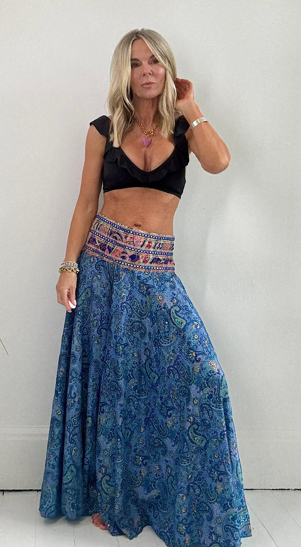 Indian silk pants paisley royal blue print