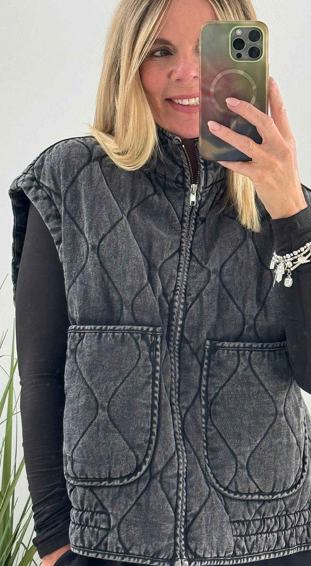 Cotton Quilted Gilet - charcoal