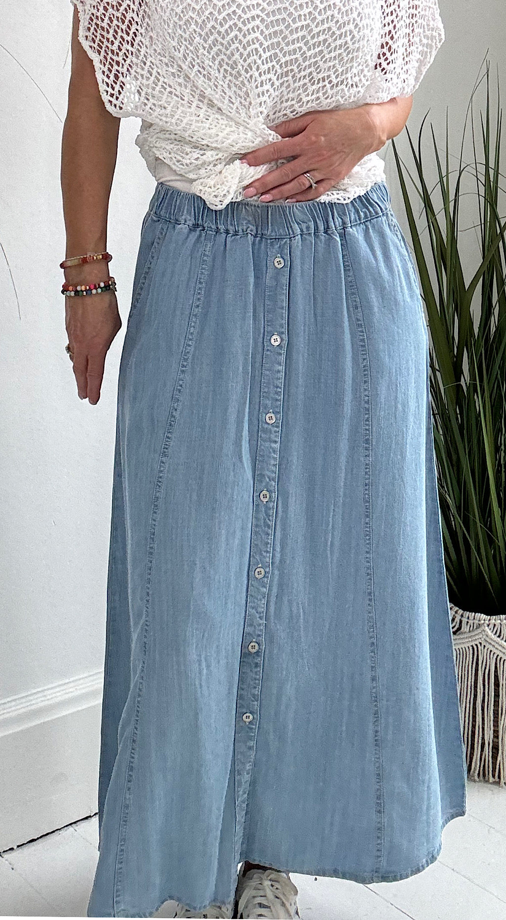 Lana Button Front Skirt - light denim blue