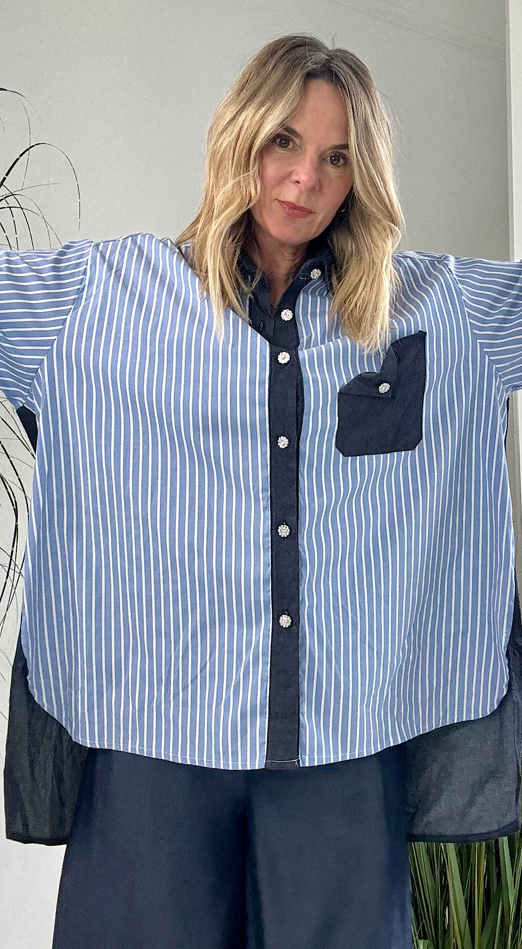 Striped Denim Look Shirt