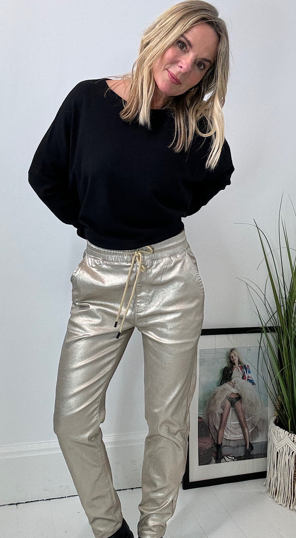 Waxed Metallic Jogger Gold