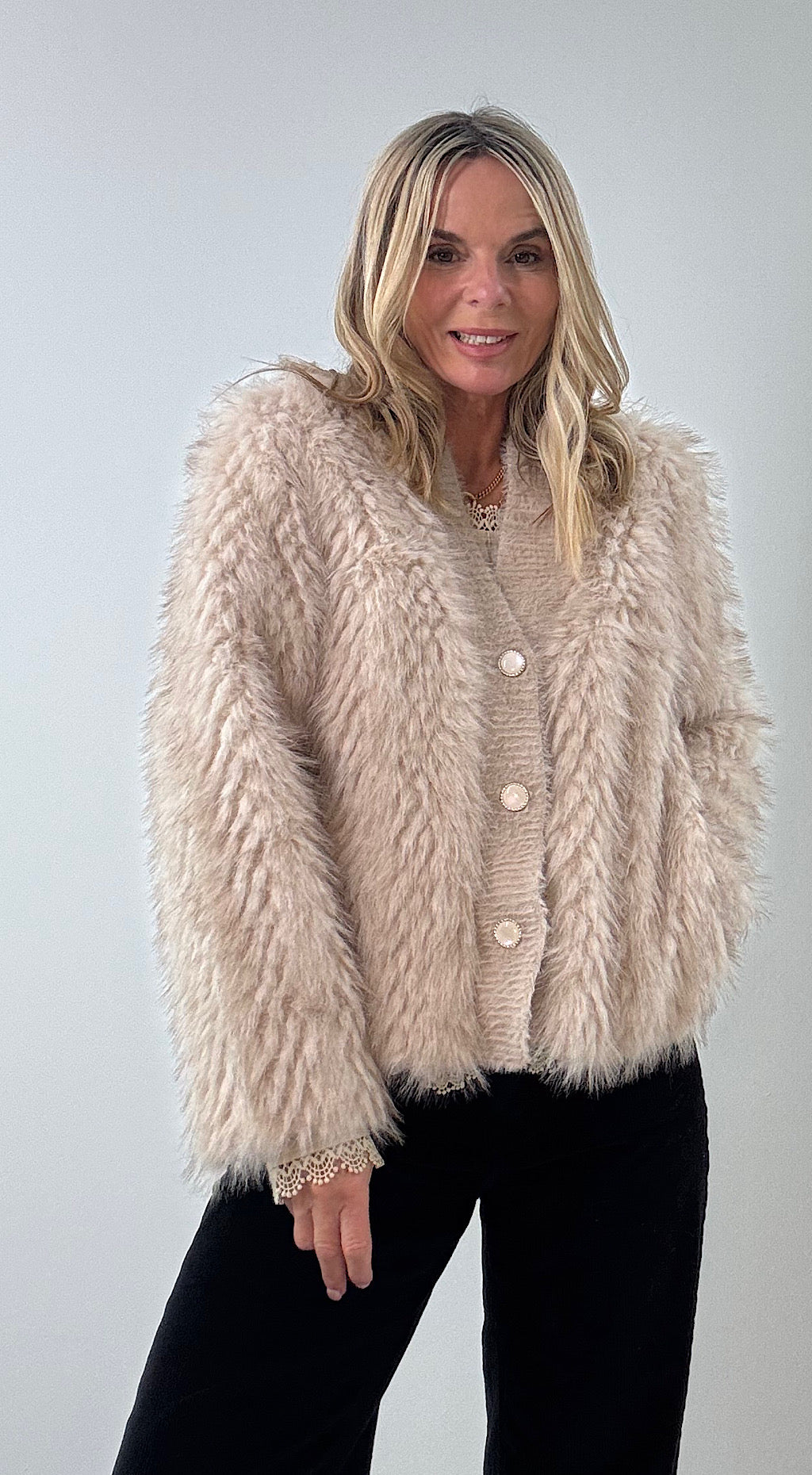 Fur Cardigan Beige