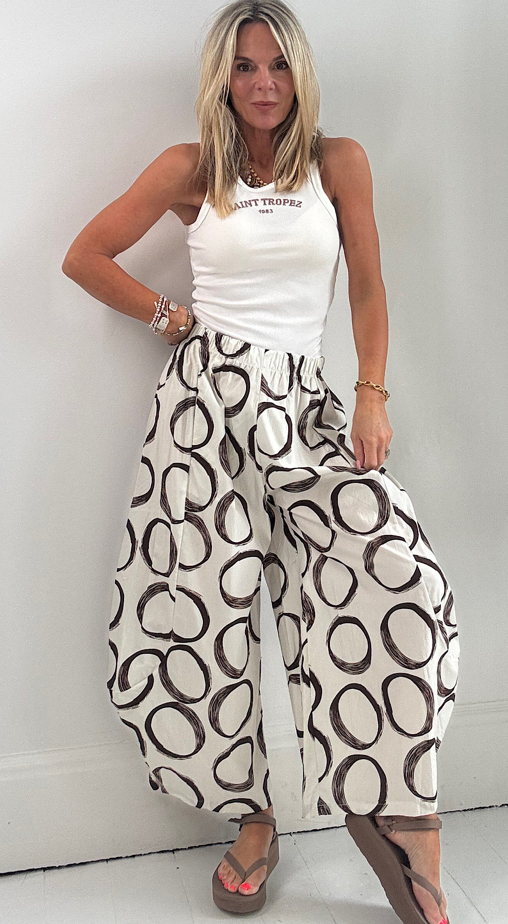 Circle cotton cocoon pant cream