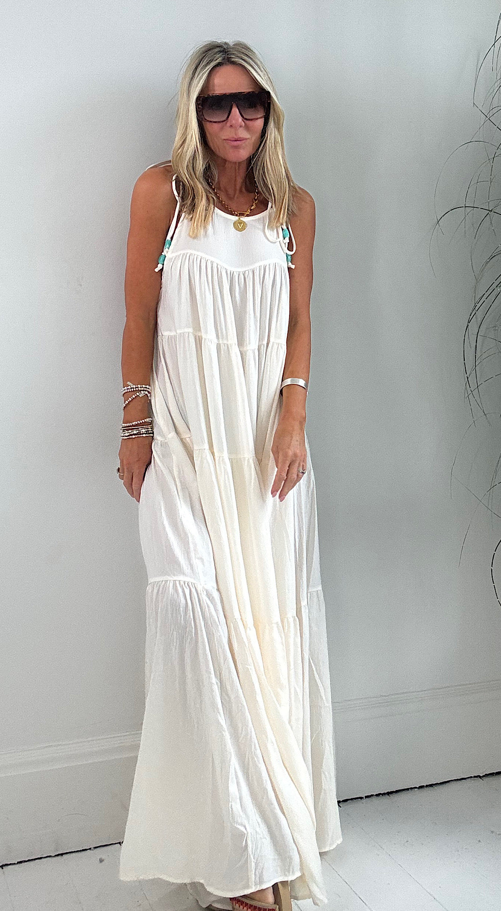 Beaded bo ho dress cream