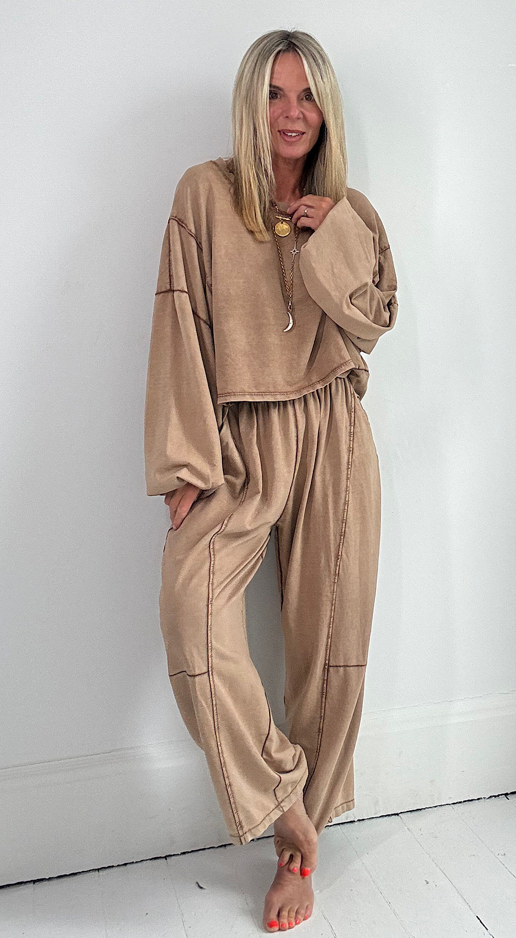 Acid Wash Sloppy Sweat - camel