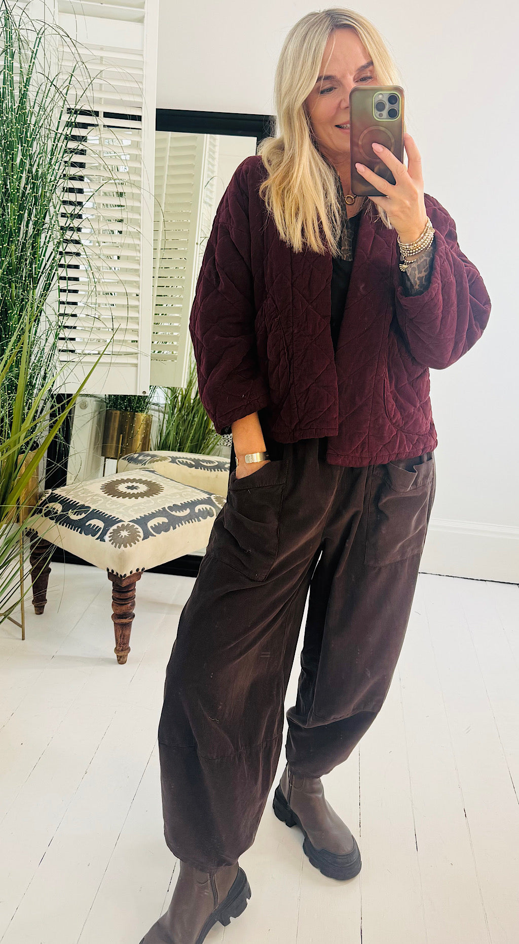 Quilted Cord Jacket - plum