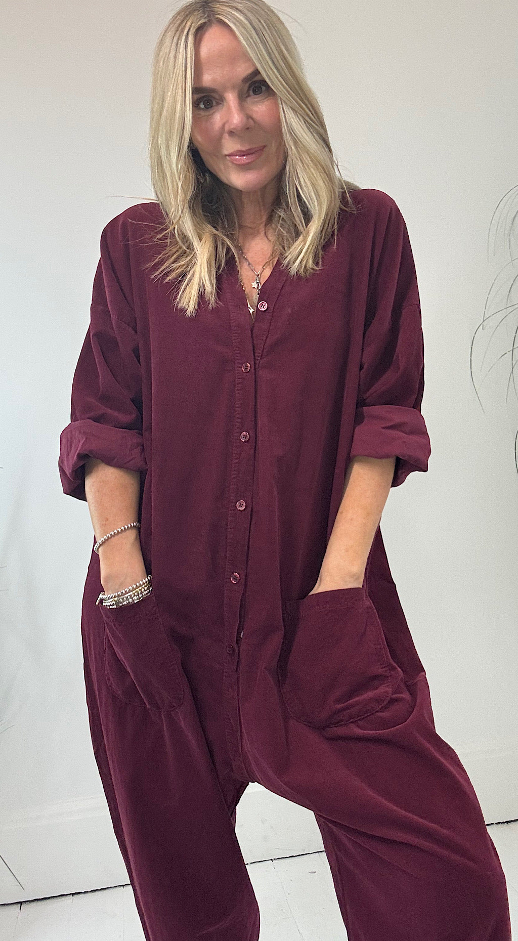 Cord Boiler Suit - burgundy