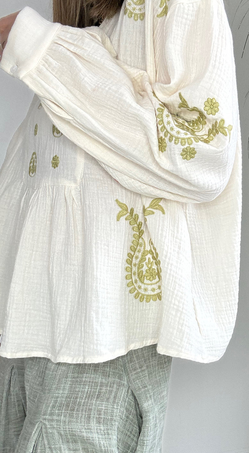 Embroidered Cheesecloth Smock Top