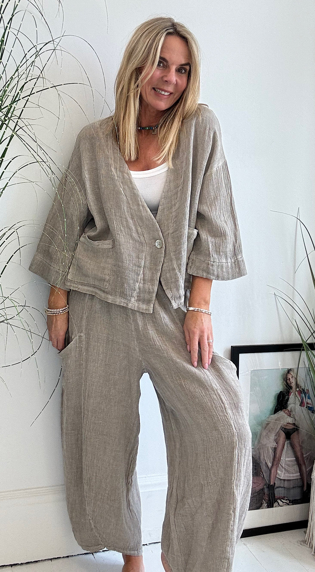 Linen tea bag pants mocha