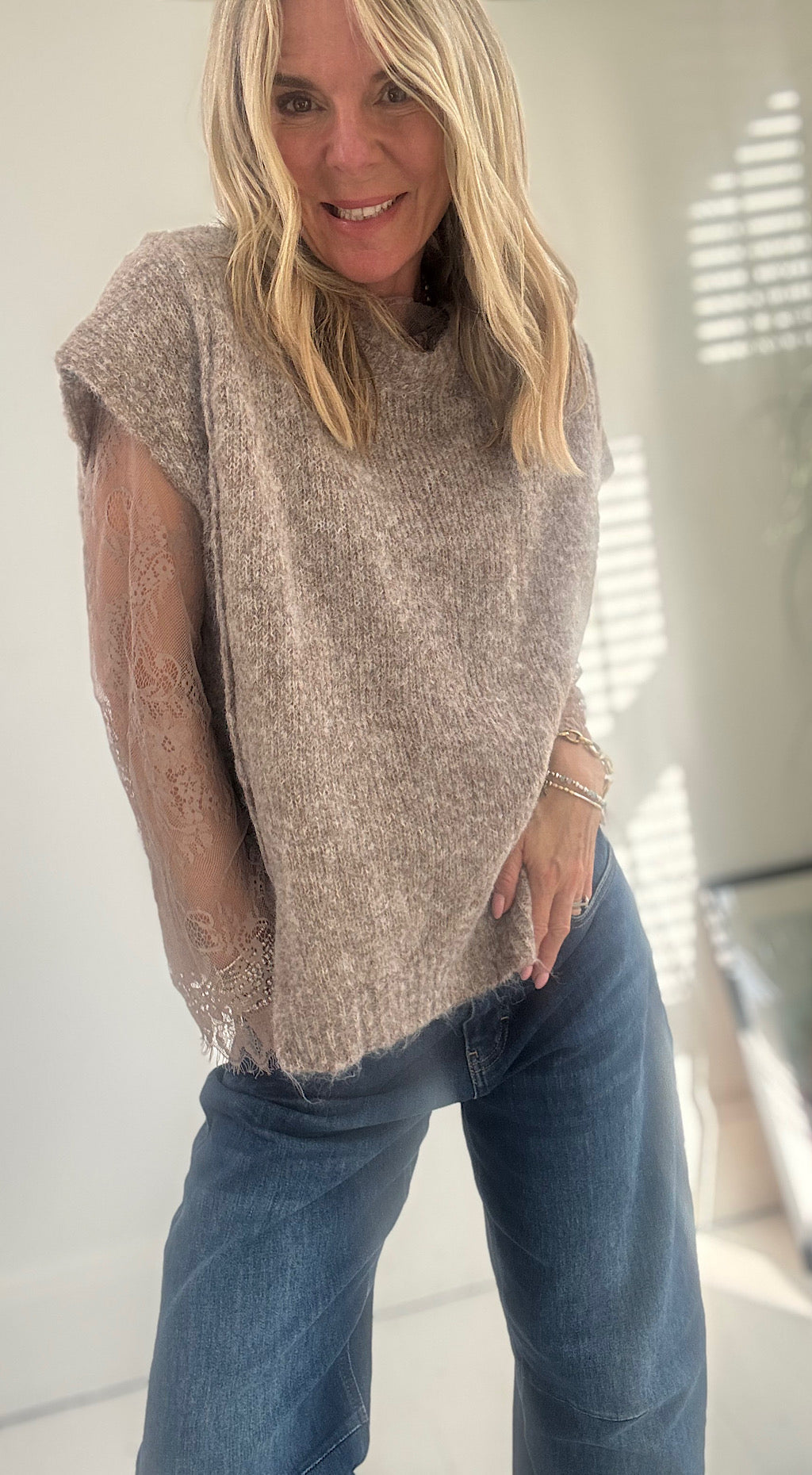 Lace Sleeve Knit - mocha