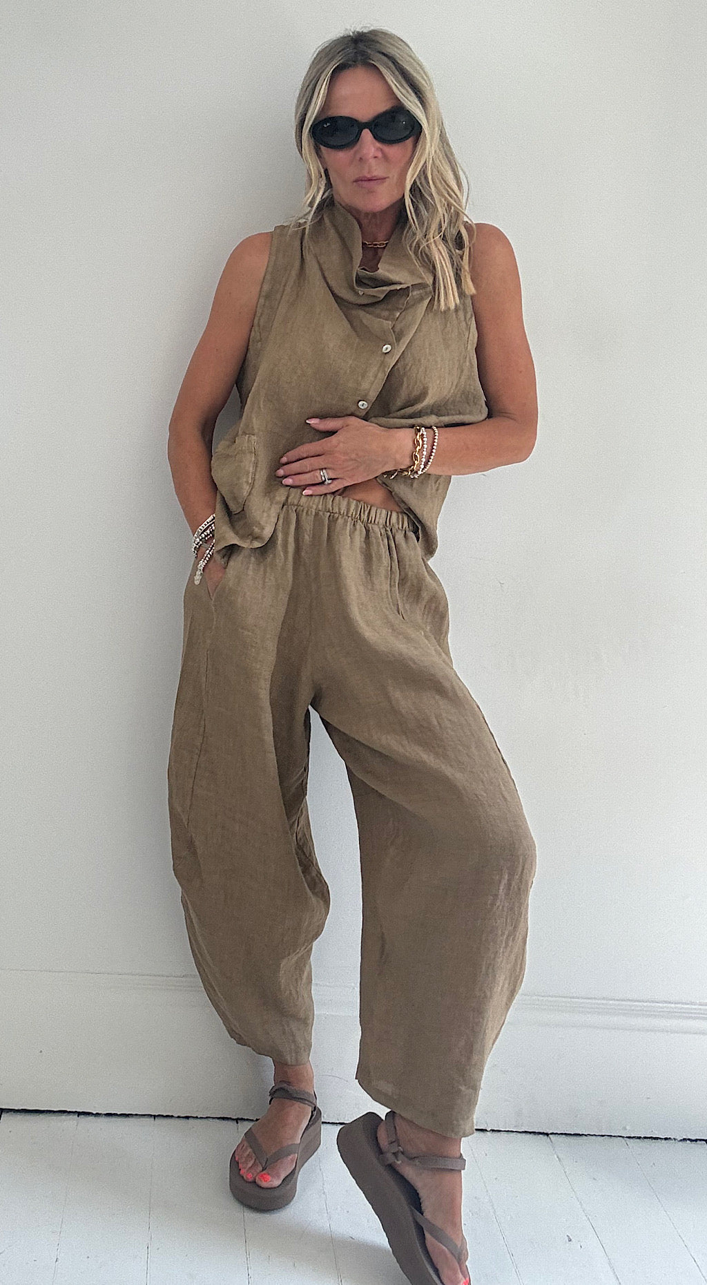 Linen cocoon pant tobacco
