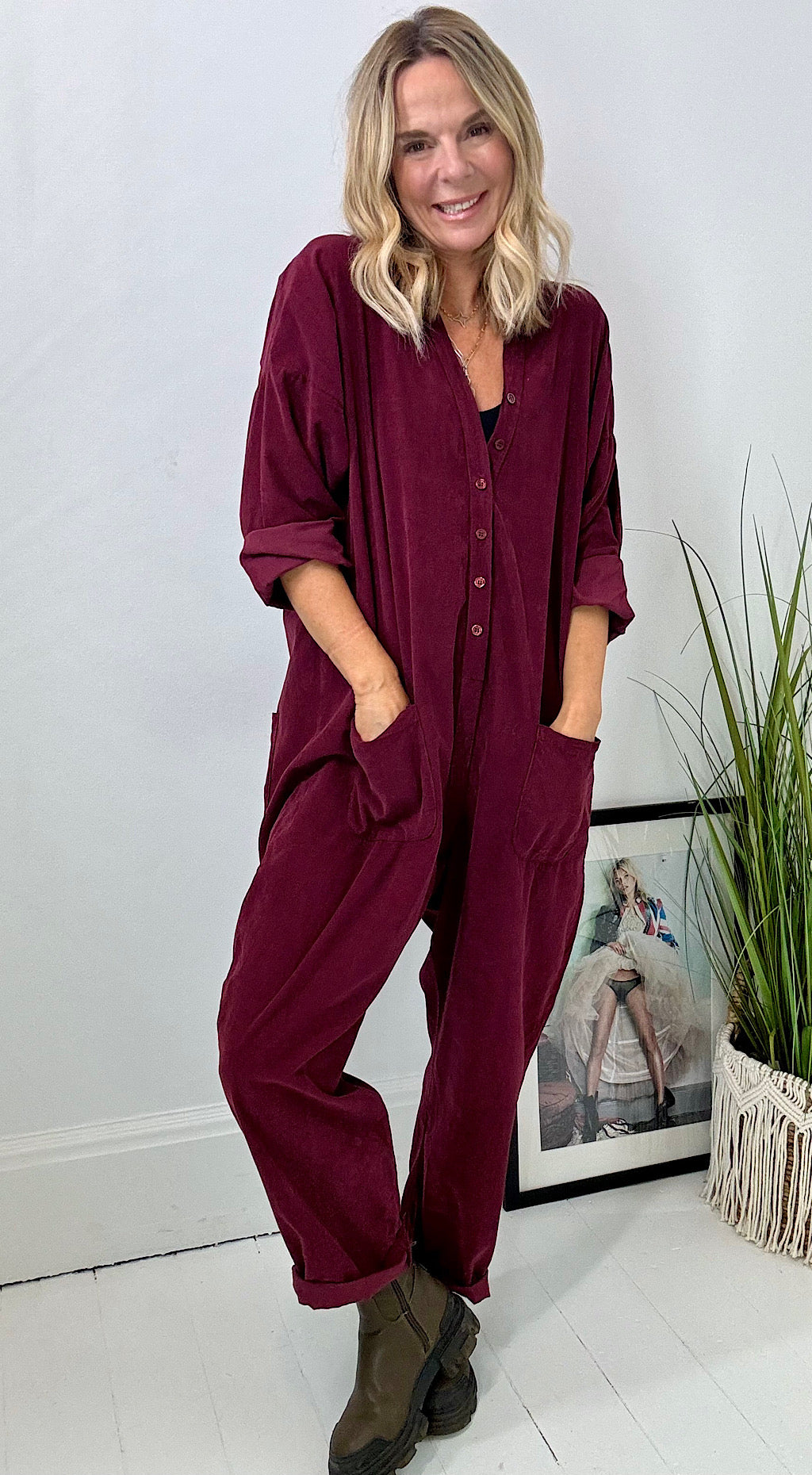 Baby Cord Boiler Suit Plum