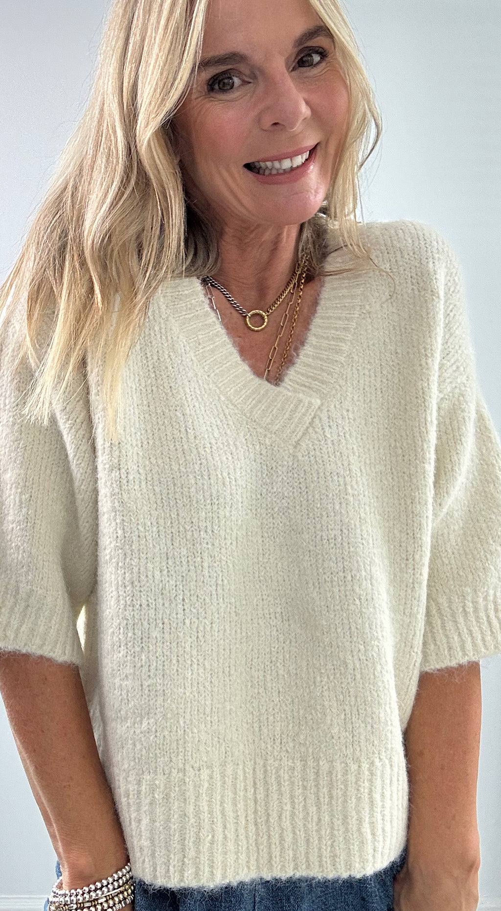 Danish Crop Sleeve Knit Cream