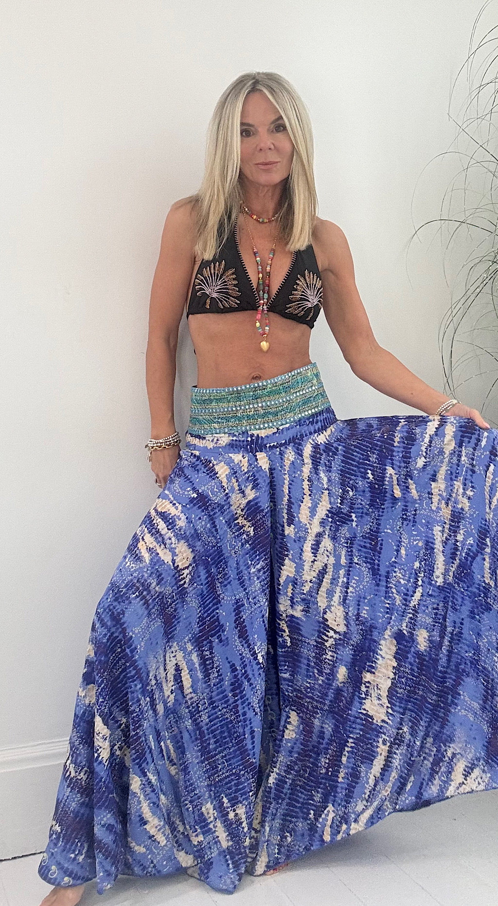 Indian silk pants blue tie dye