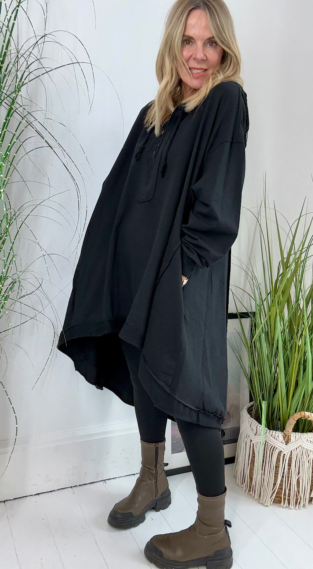 Hooded Cocoon Dress Black