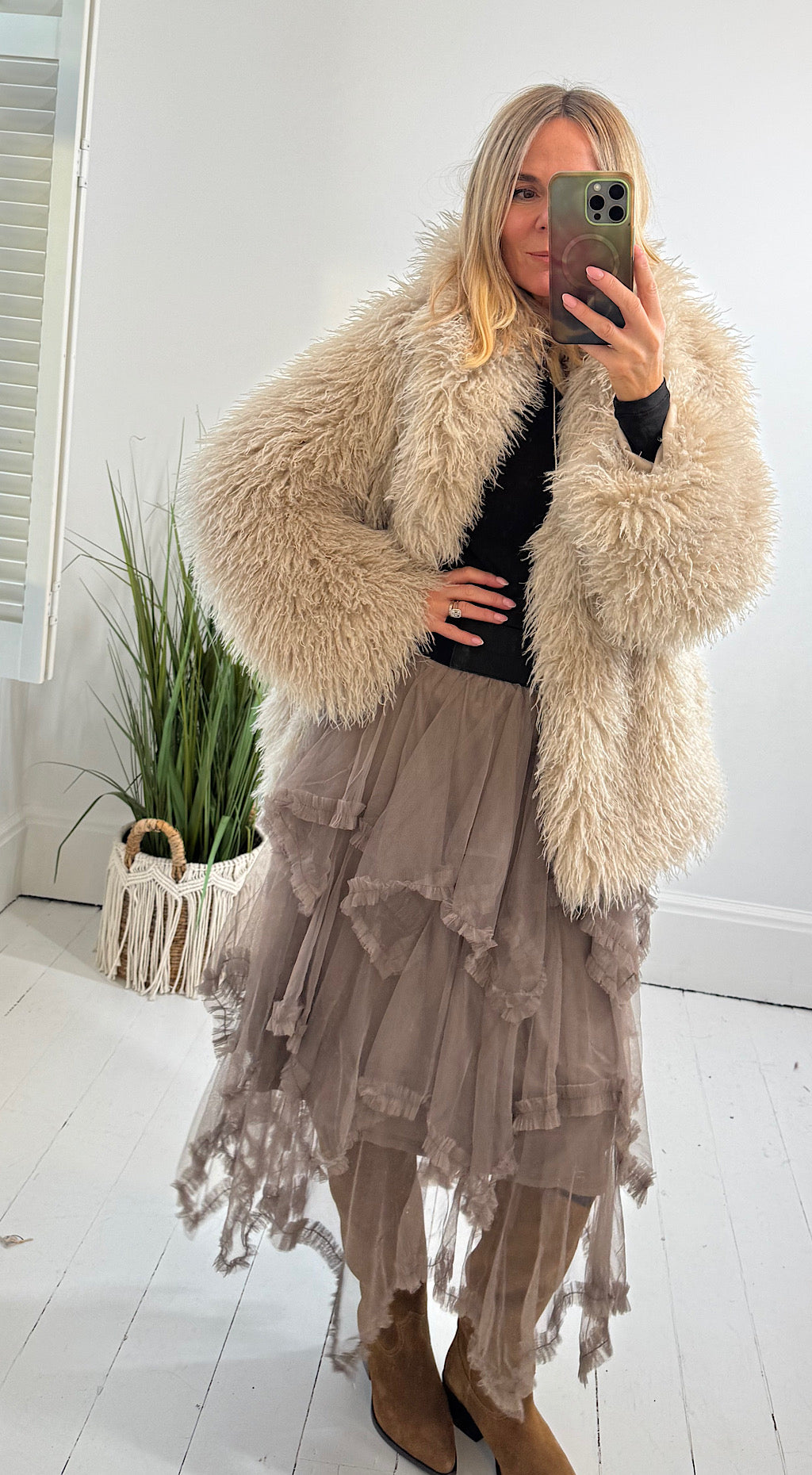 Carrie mongolian faux fur stone