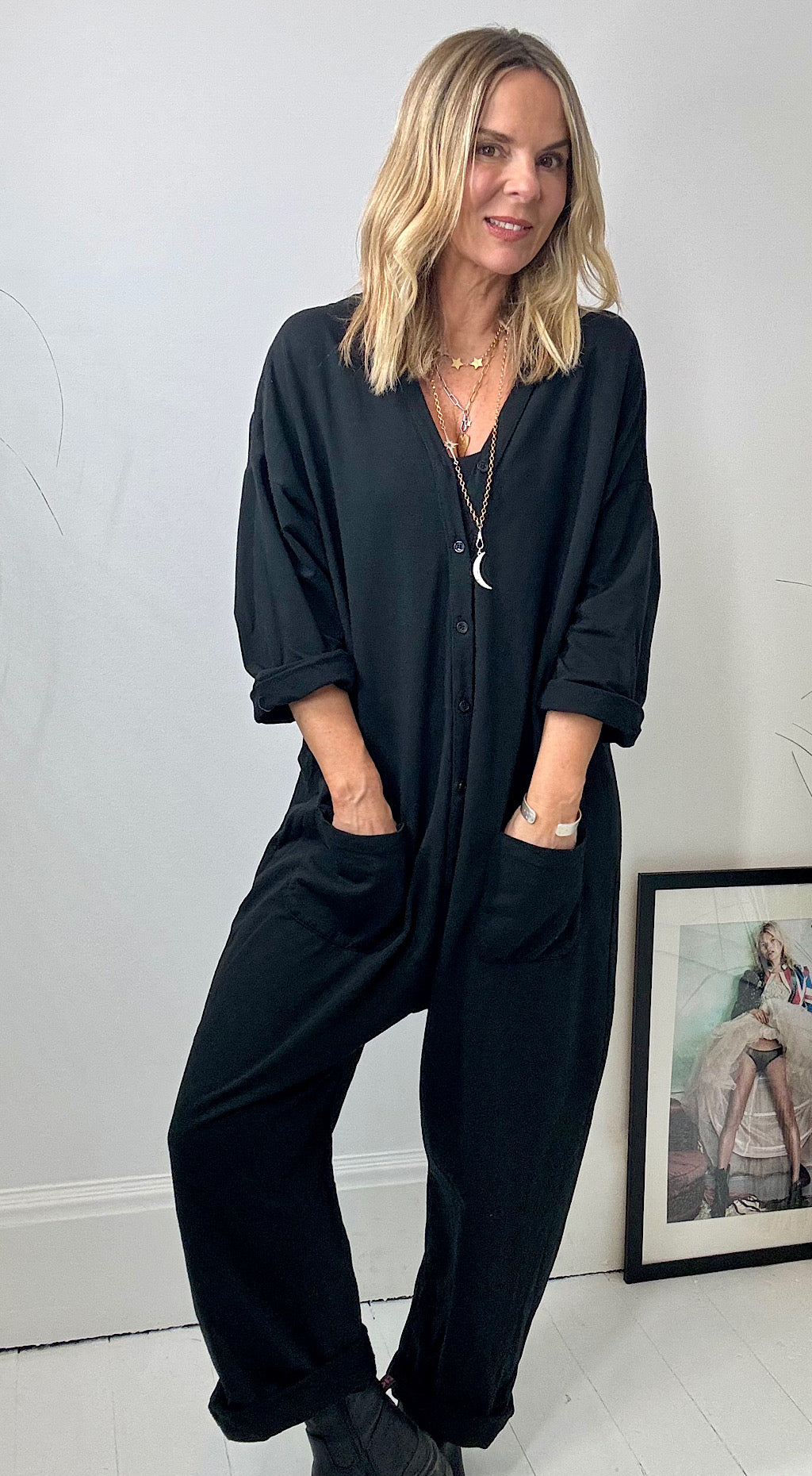 Sweatshirt Boiler Suit - black