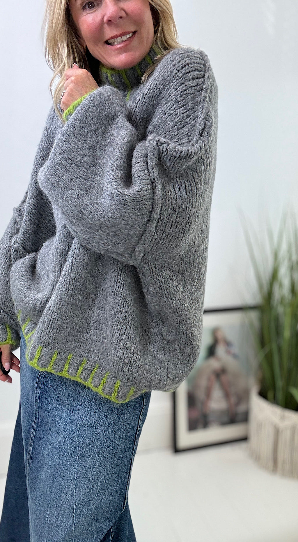 Blanket Stitch Knit - grey