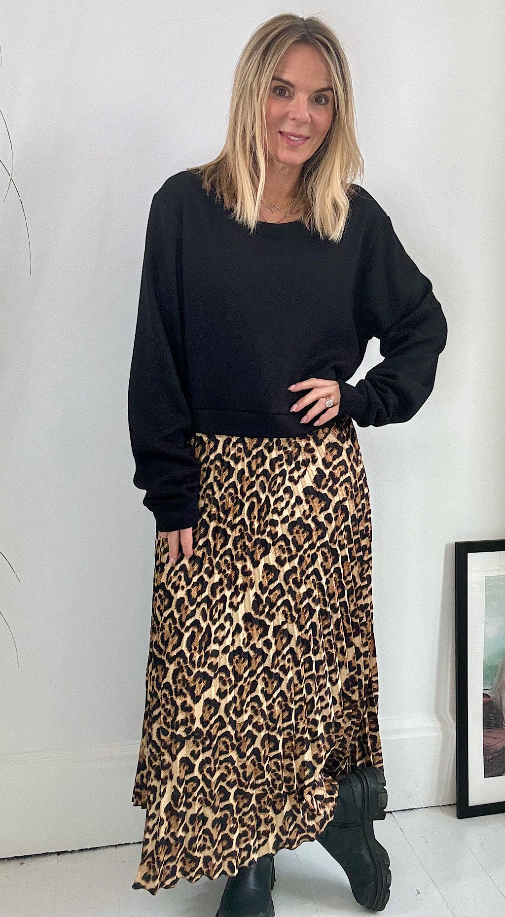 Pleated jumper dress - leopard