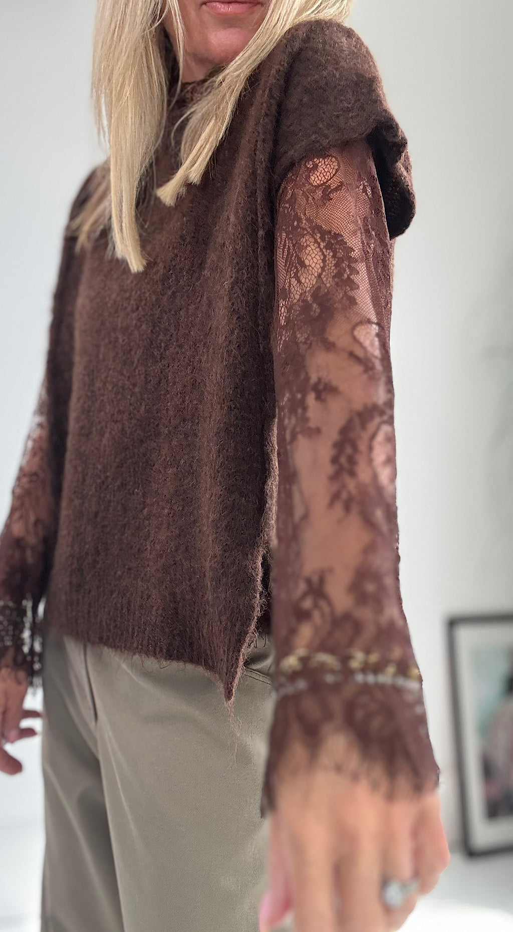 Lace Sleeve Knit - chocolate