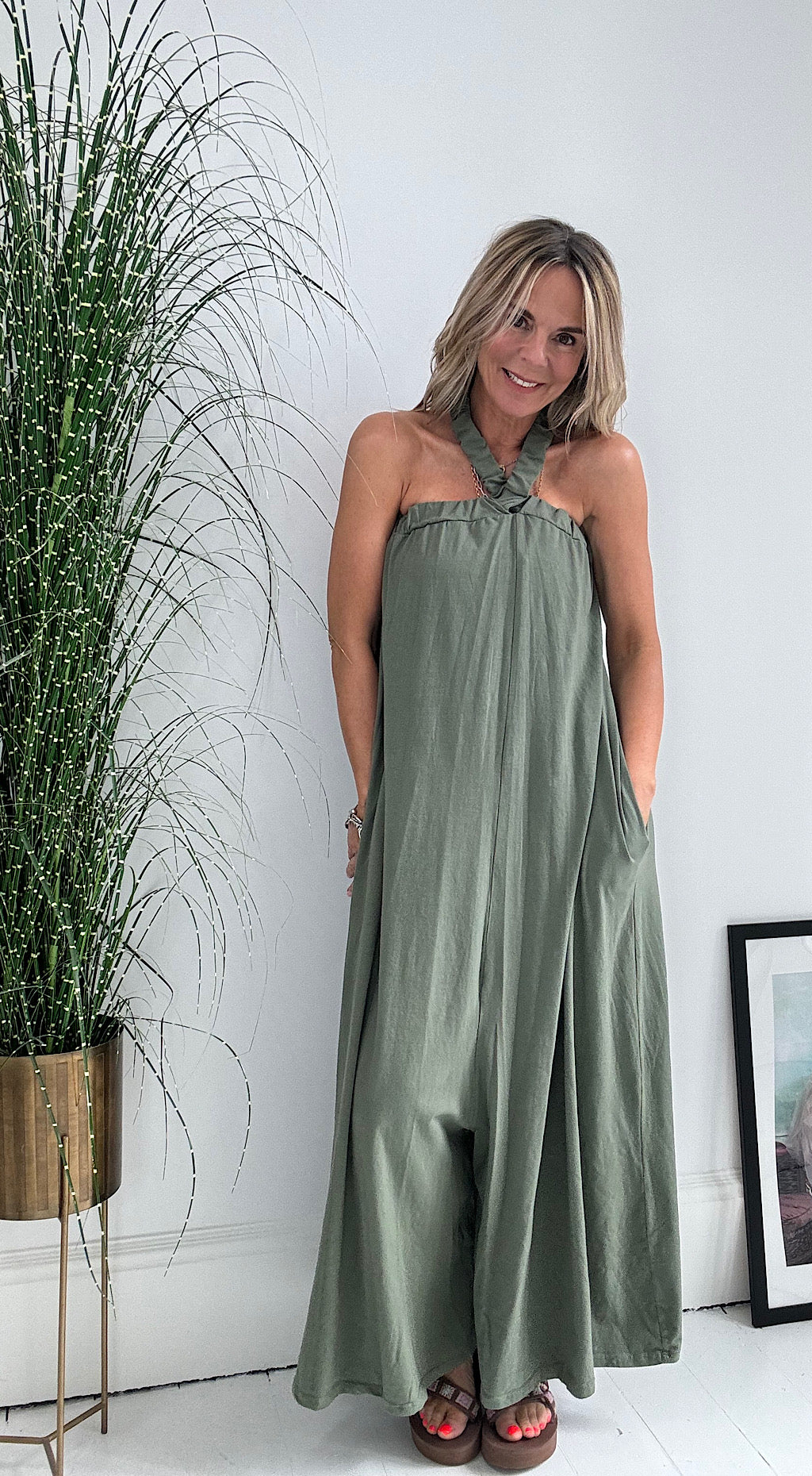 Halter jumpsuit khaki