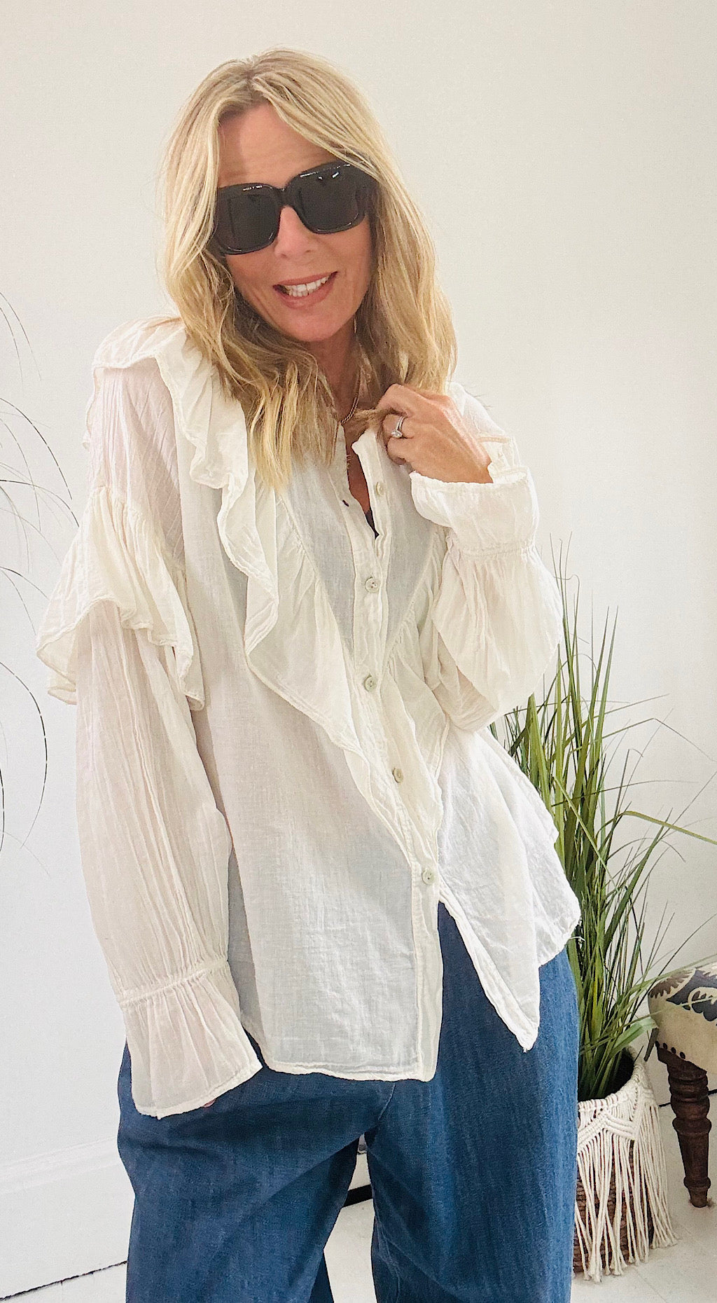 Cotton Frill Shirt - Cream