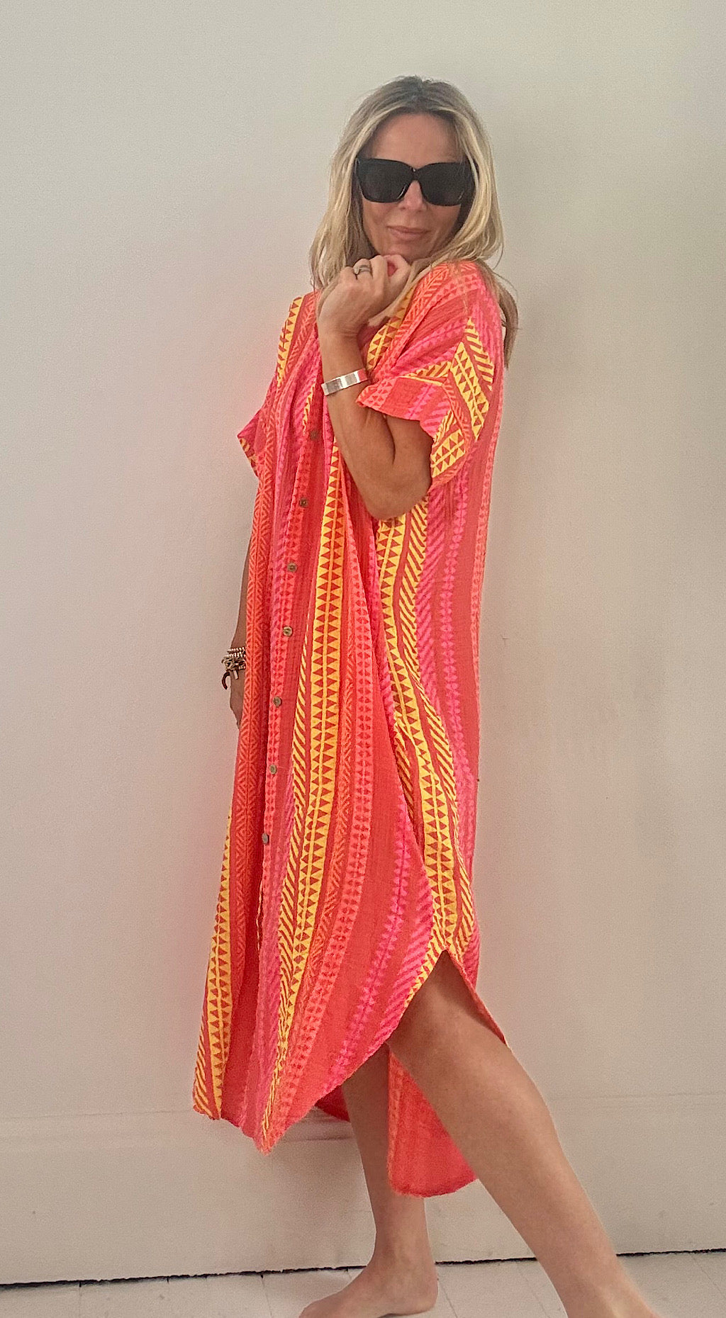 Beach aztec shirt dress coral