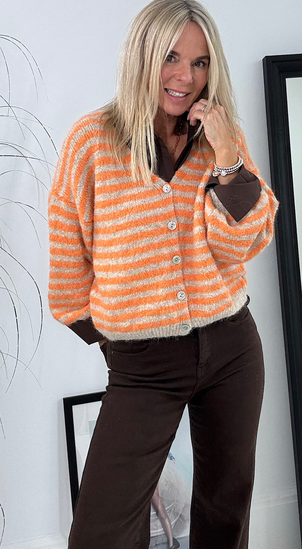 Orange Striped Cardigan