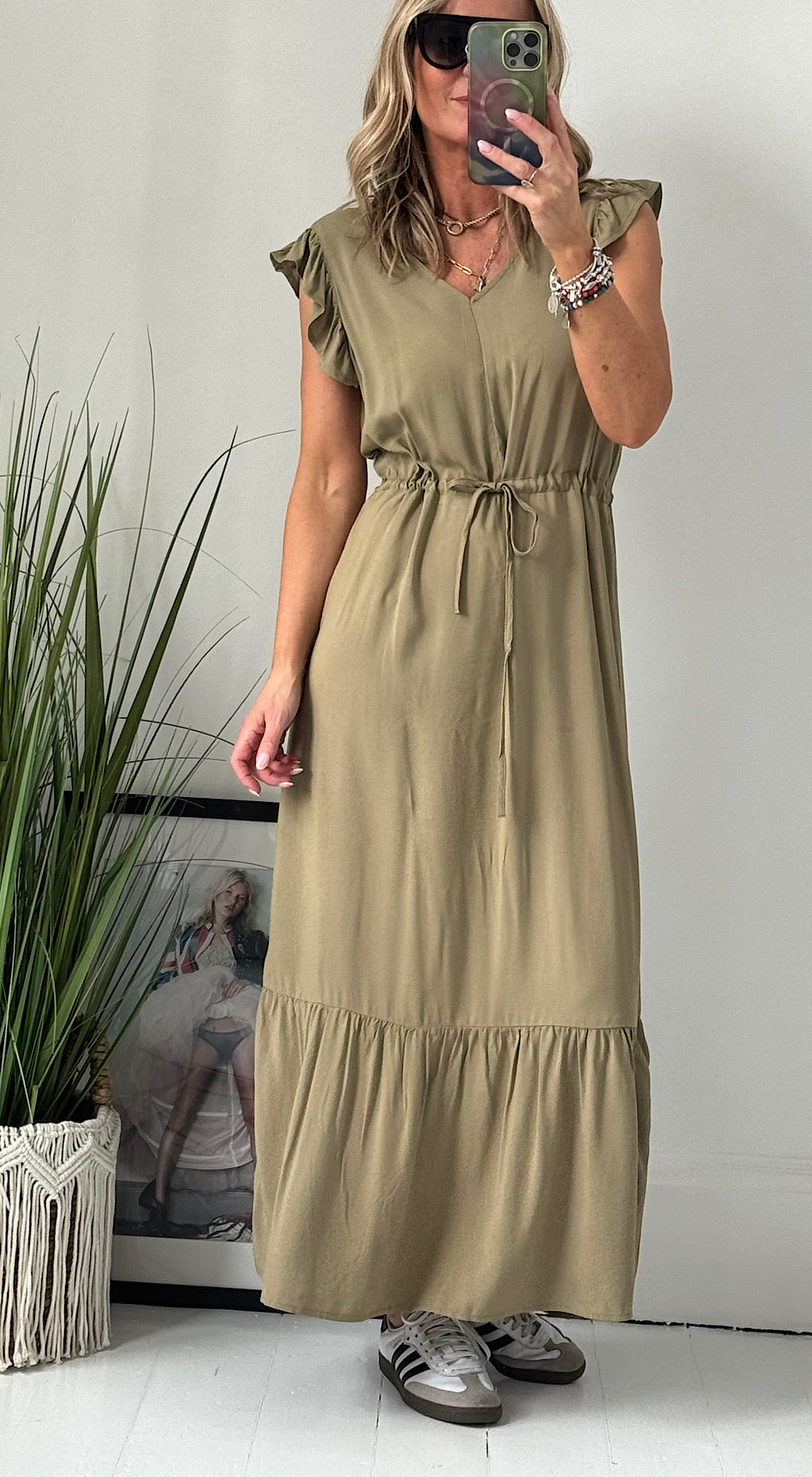 joella frill maxi dress khaki