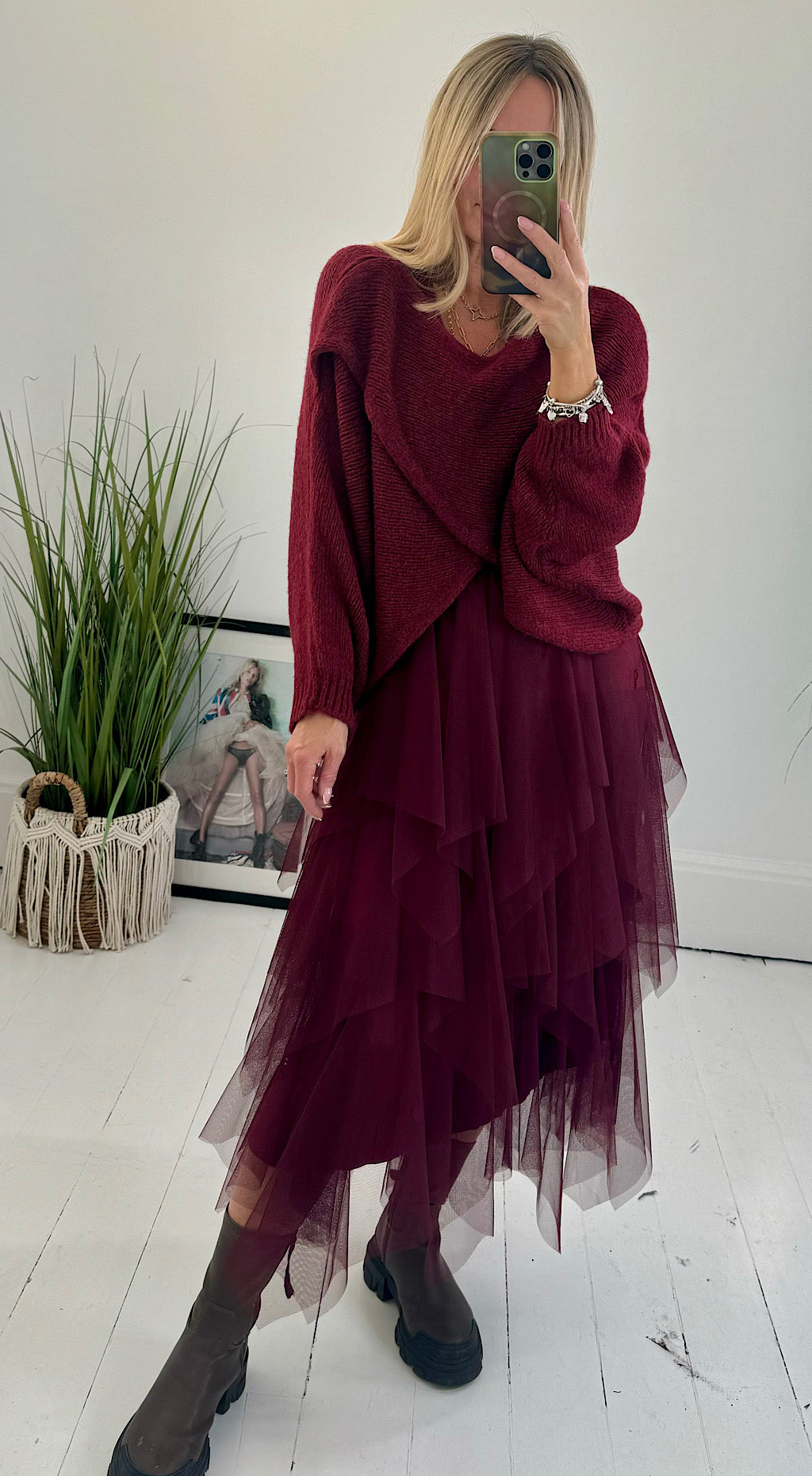 Tulle jumper dress burgundy- sold as a set