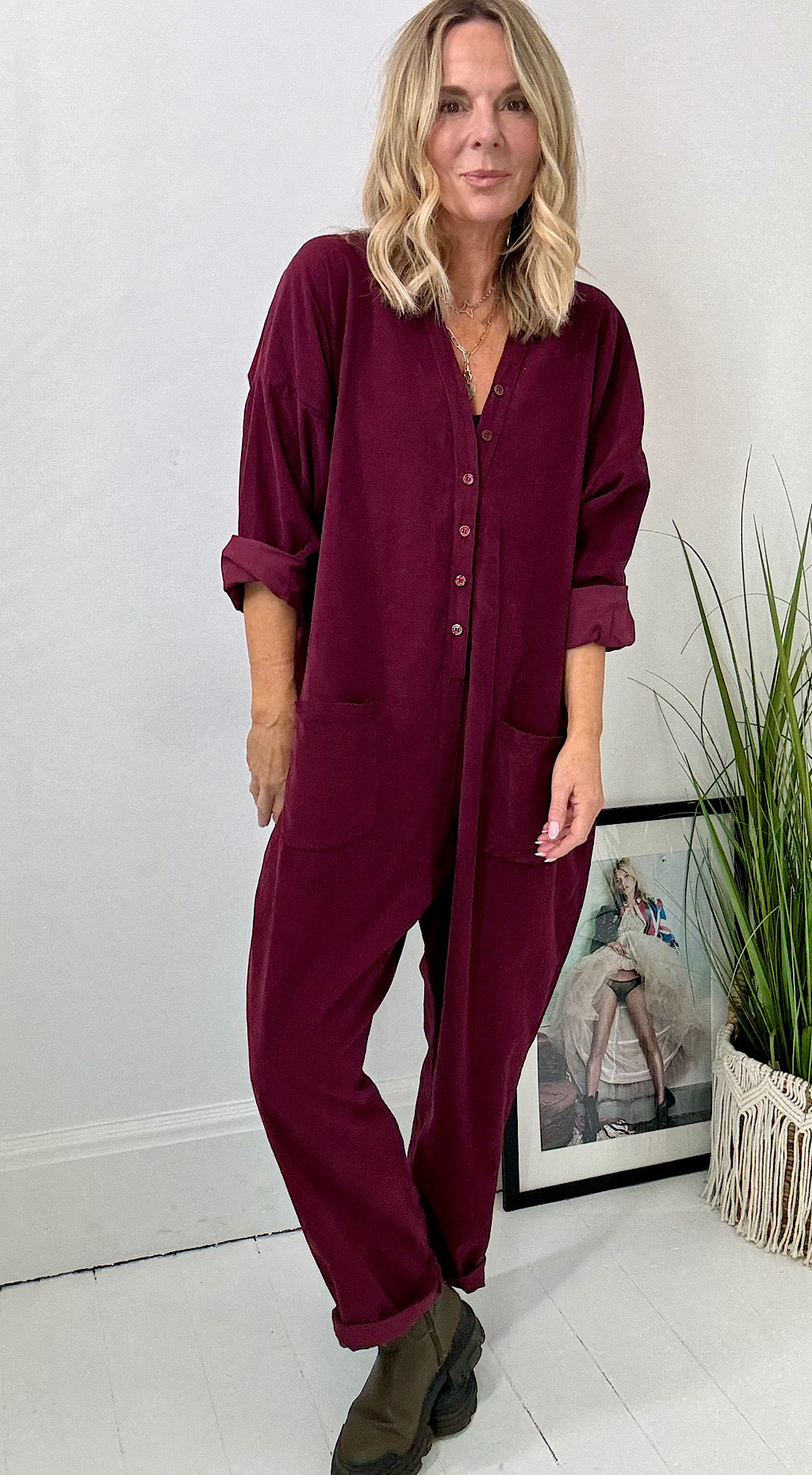 Baby Cord Boiler Suit Plum