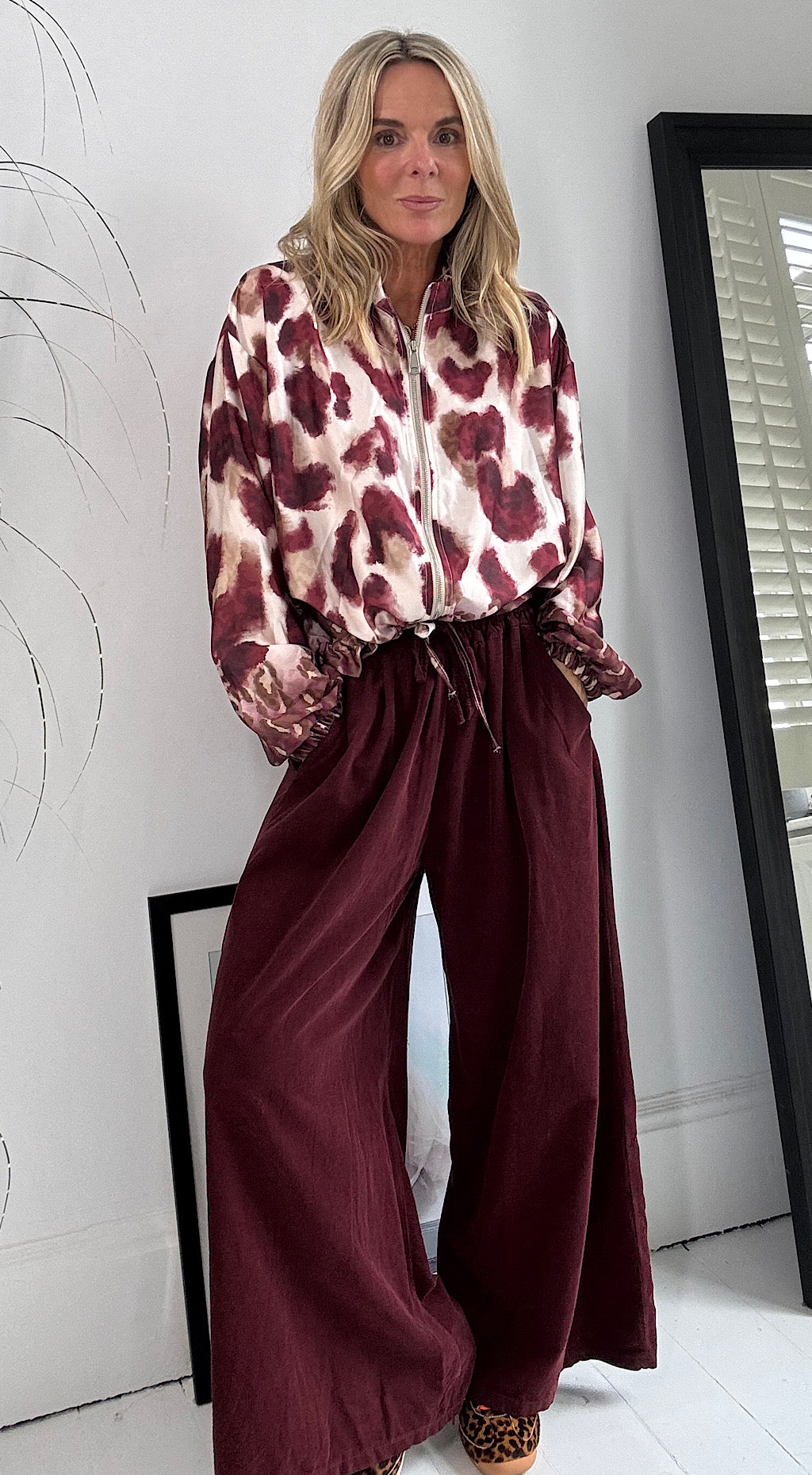 Needle Cord Flared Pant - Burgundy
