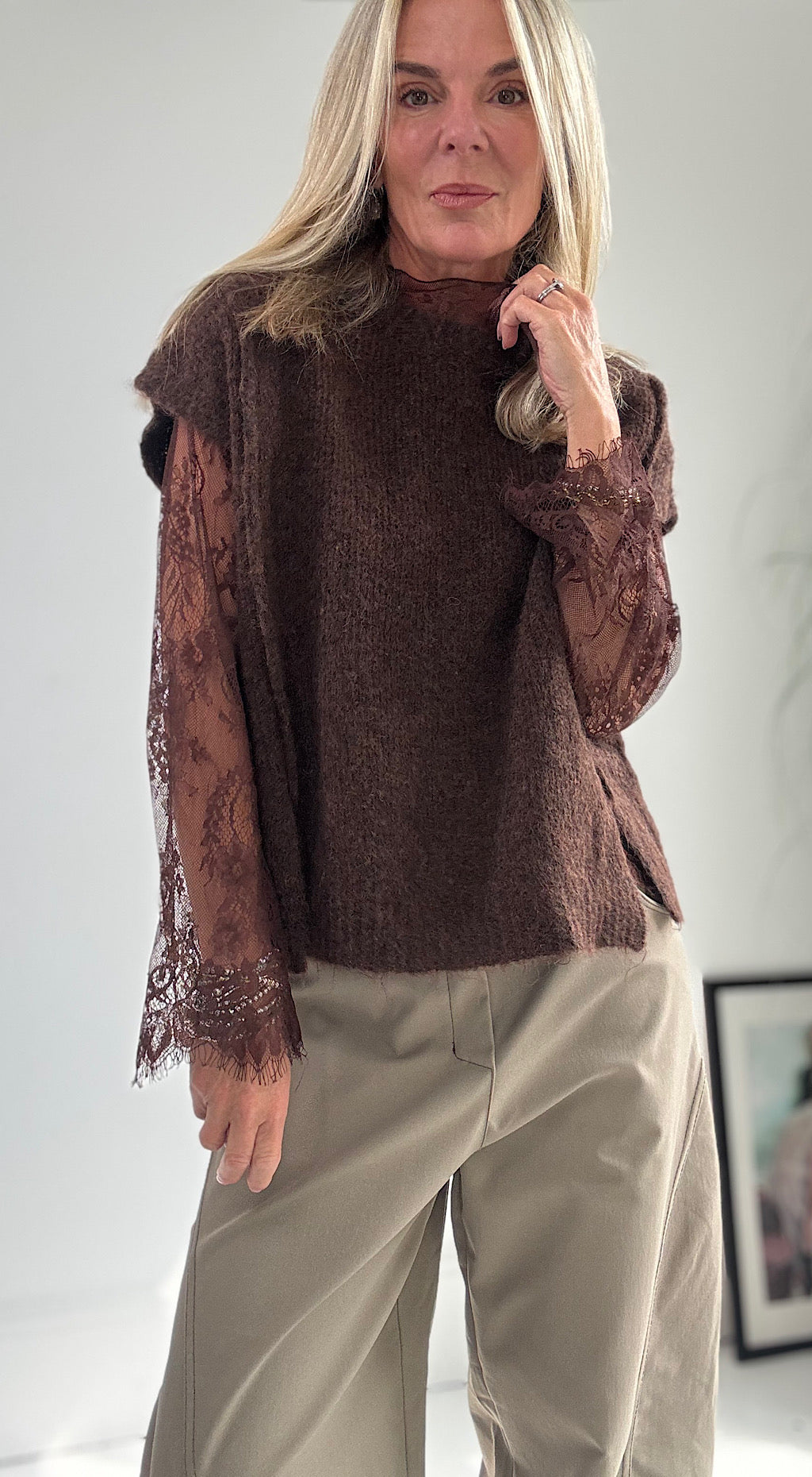 Lace Sleeve Knit - chocolate