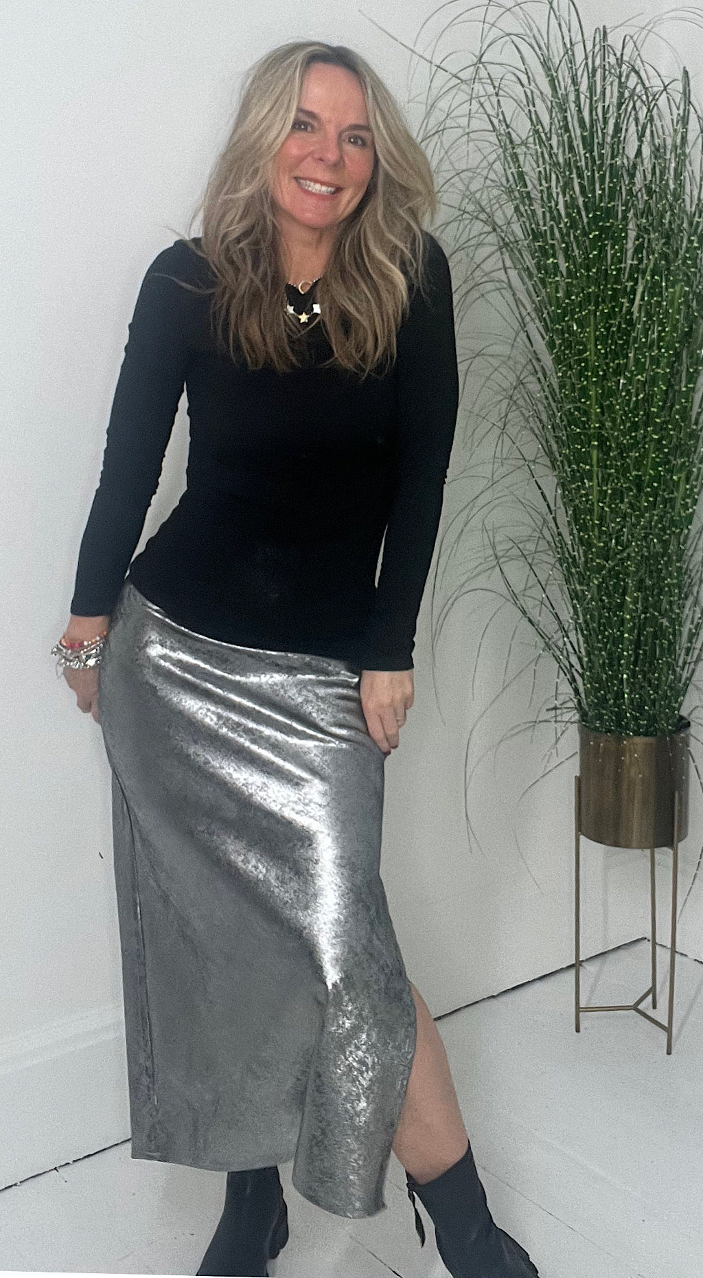 Silver Midi Skirt