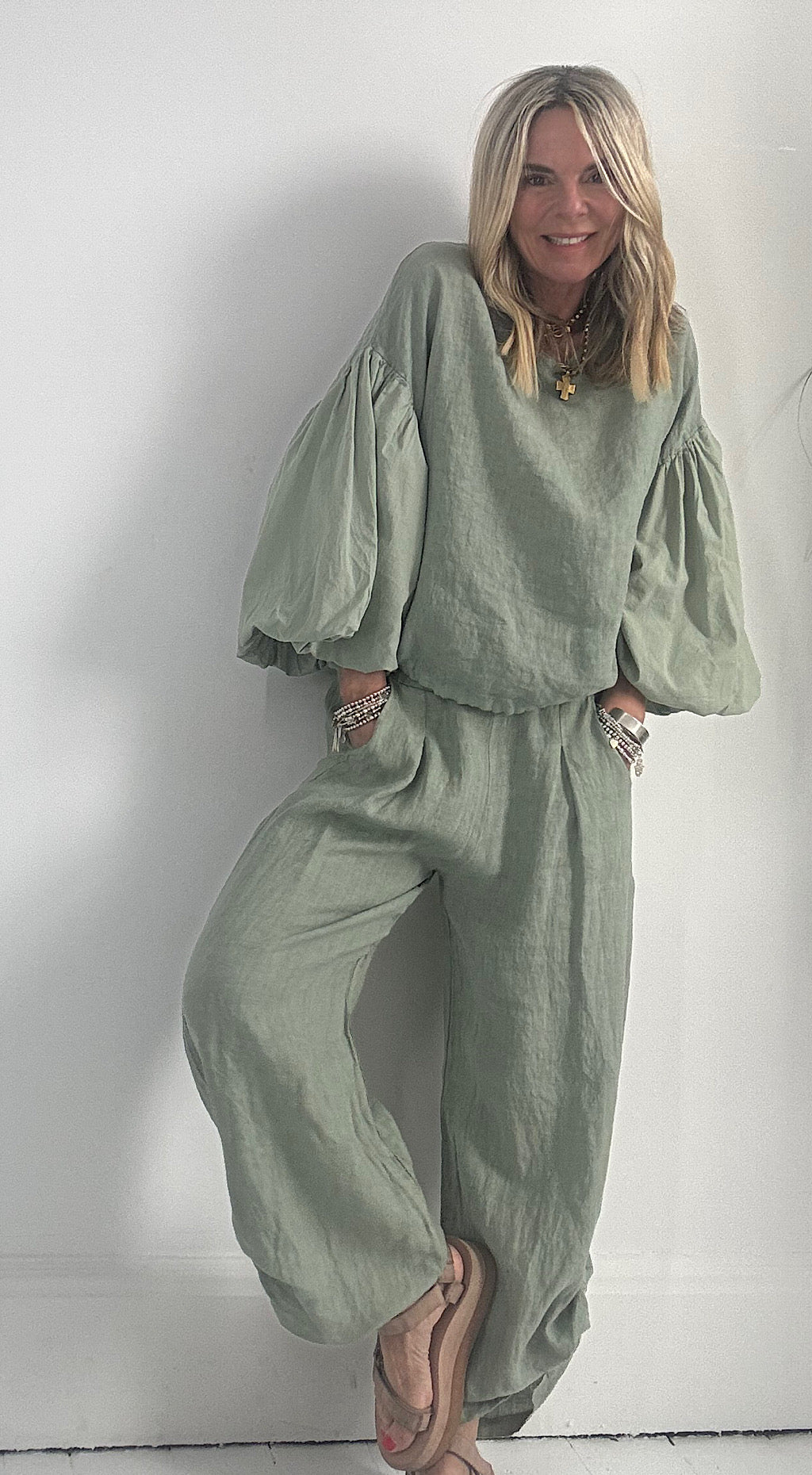 Linen Roll up Pant - sage