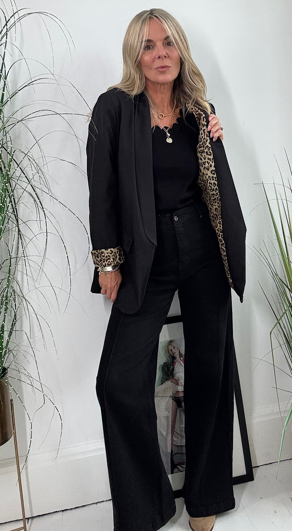 Leopard Lined Blazer - Black