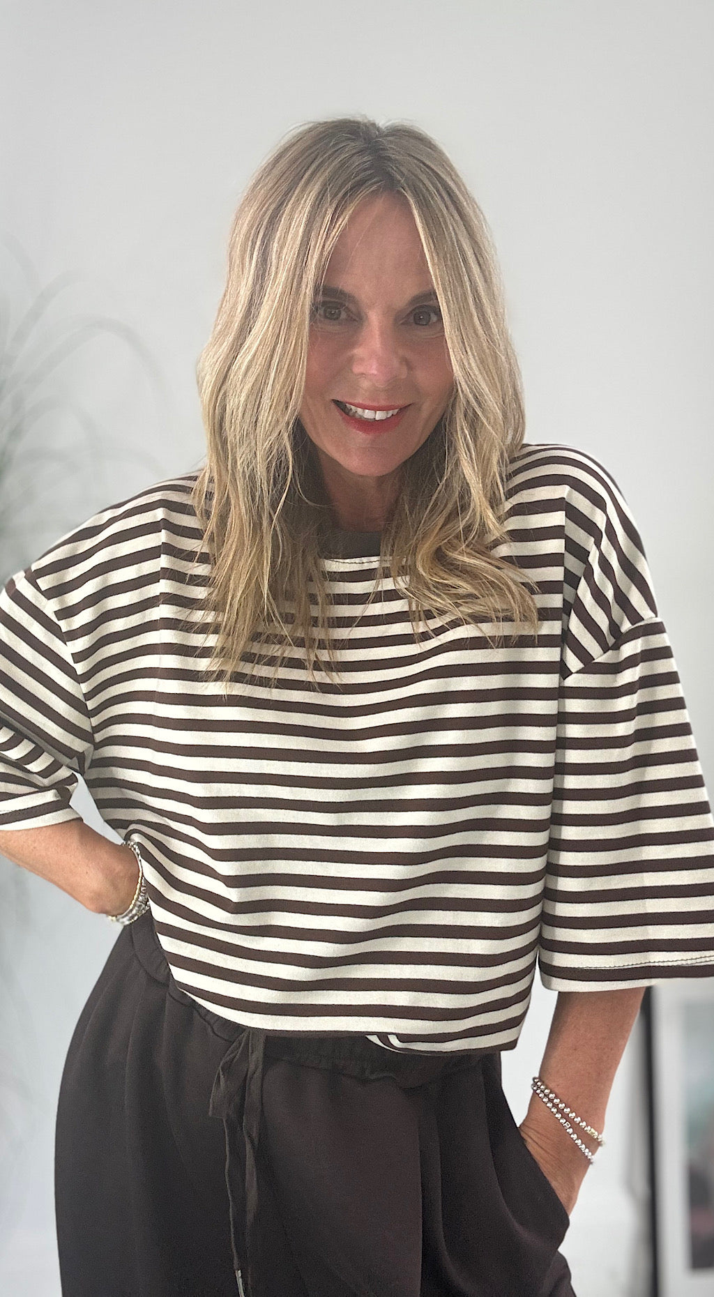 Striped Sweat Tee - chocolate