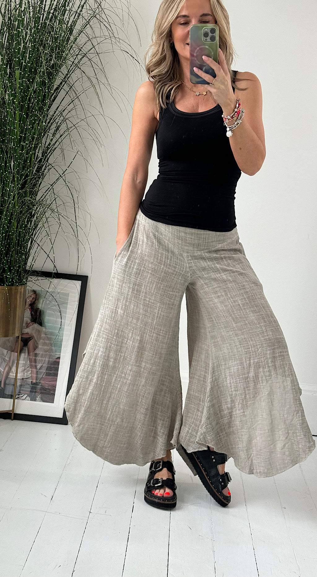 Linen Harem Pant - stone