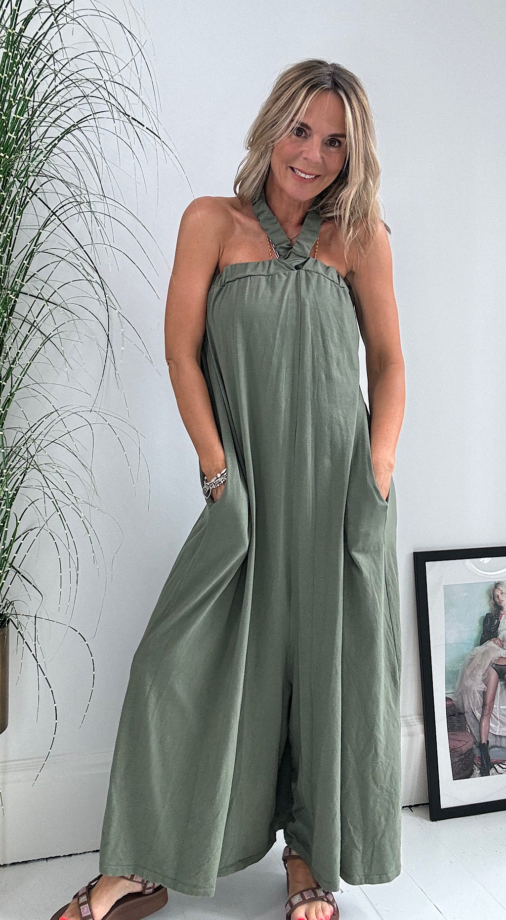 Halter jumpsuit khaki