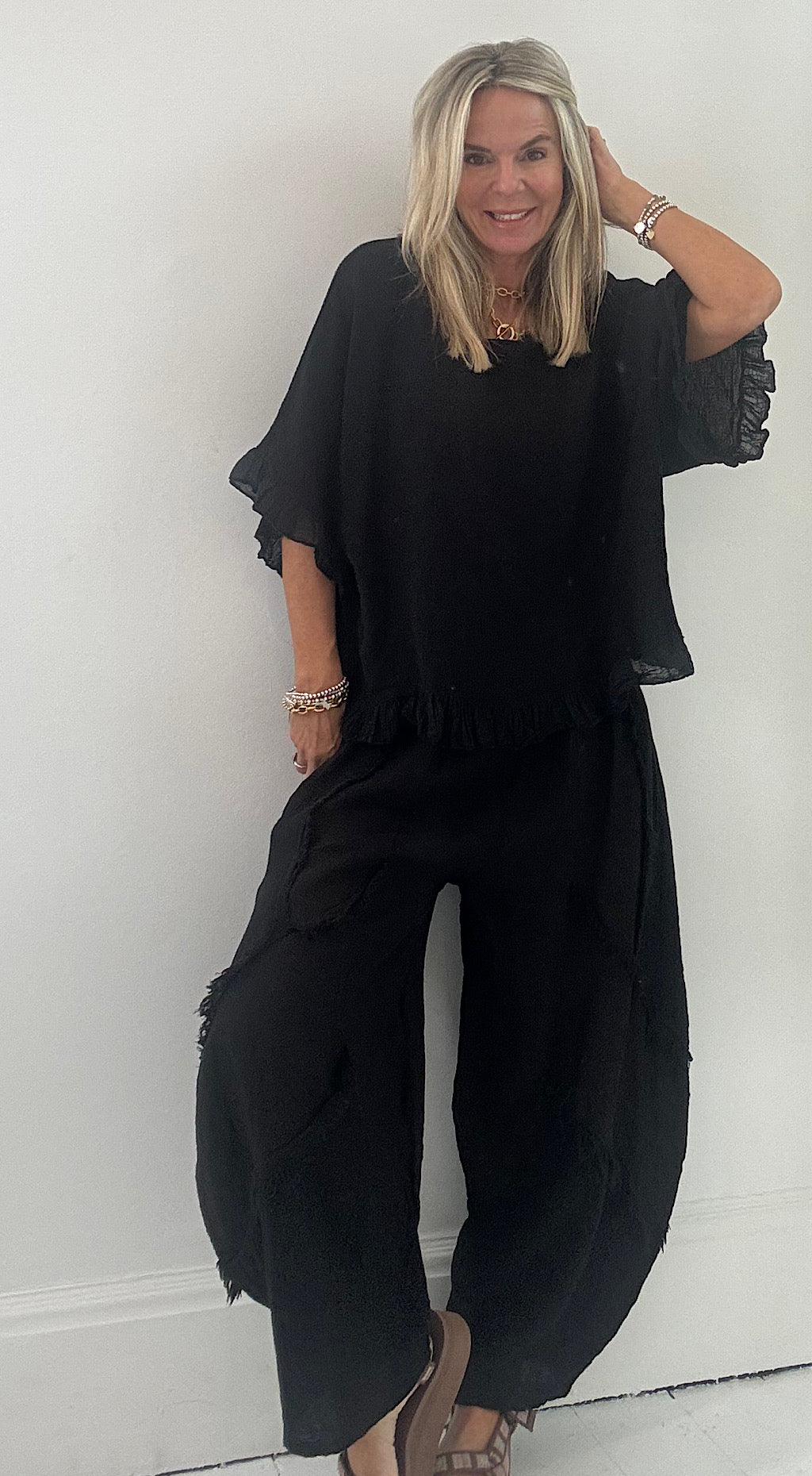 Tea bag linen top black