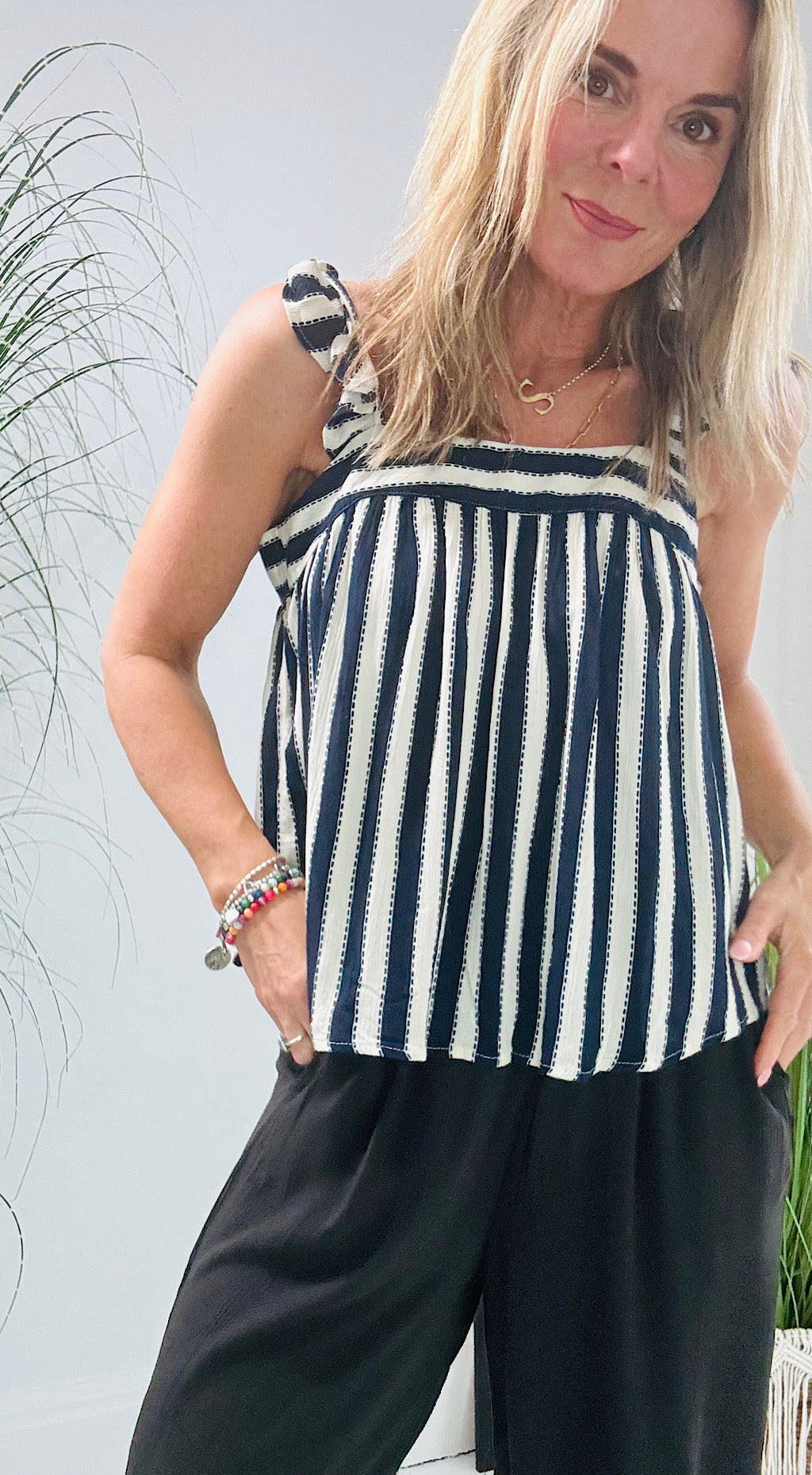 Marrakech Frill Vest - navy stripe