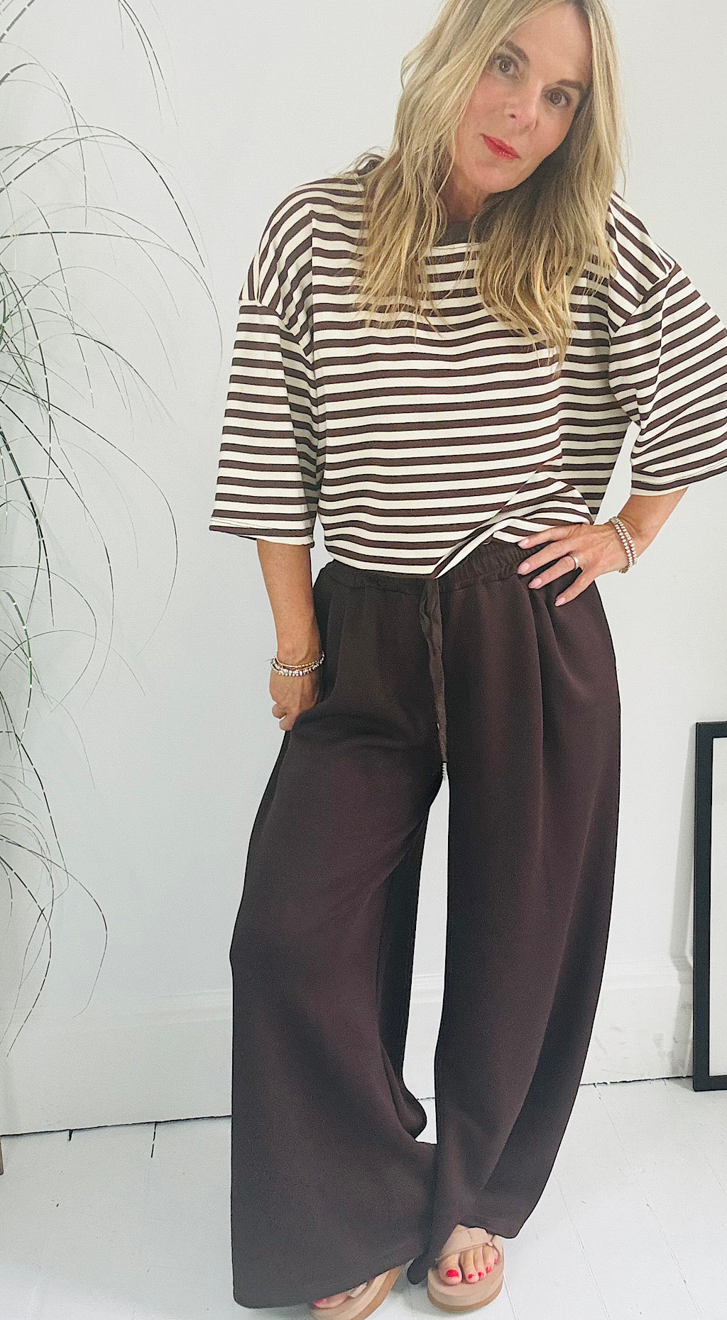 Wide Leg Sweat Pants Chocolate