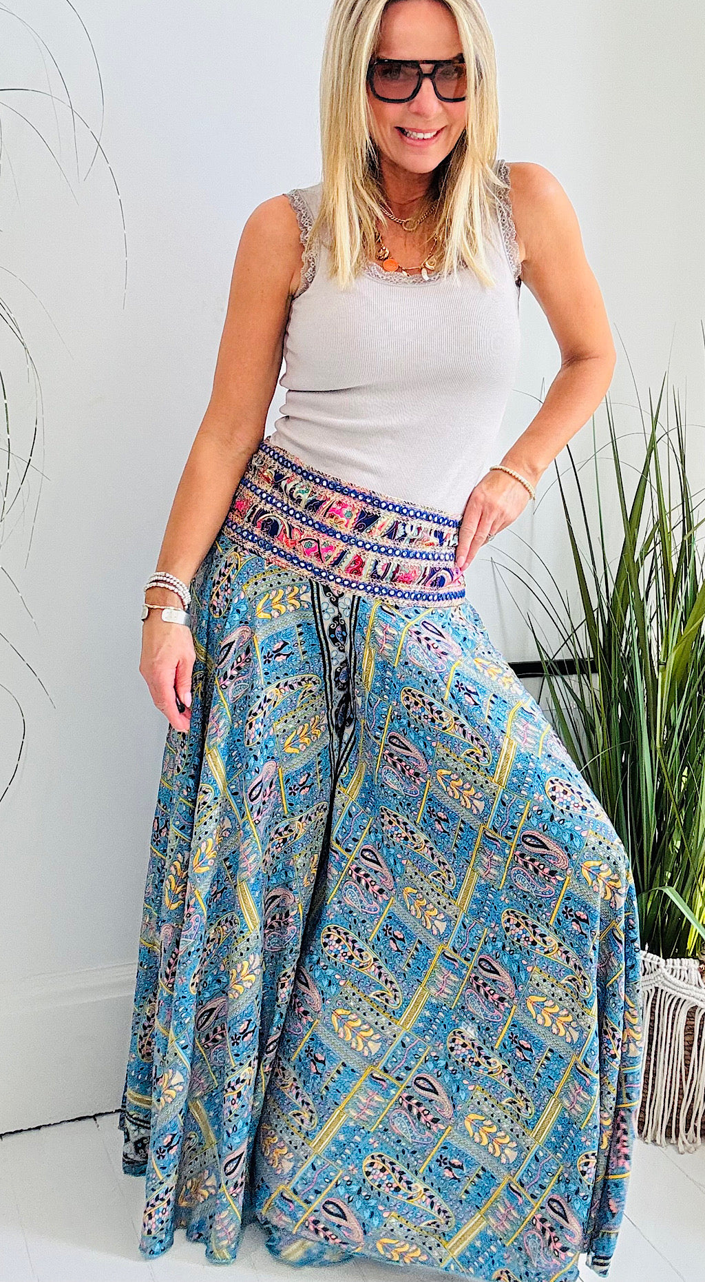Indian silk palazzo pants blue/ yellow