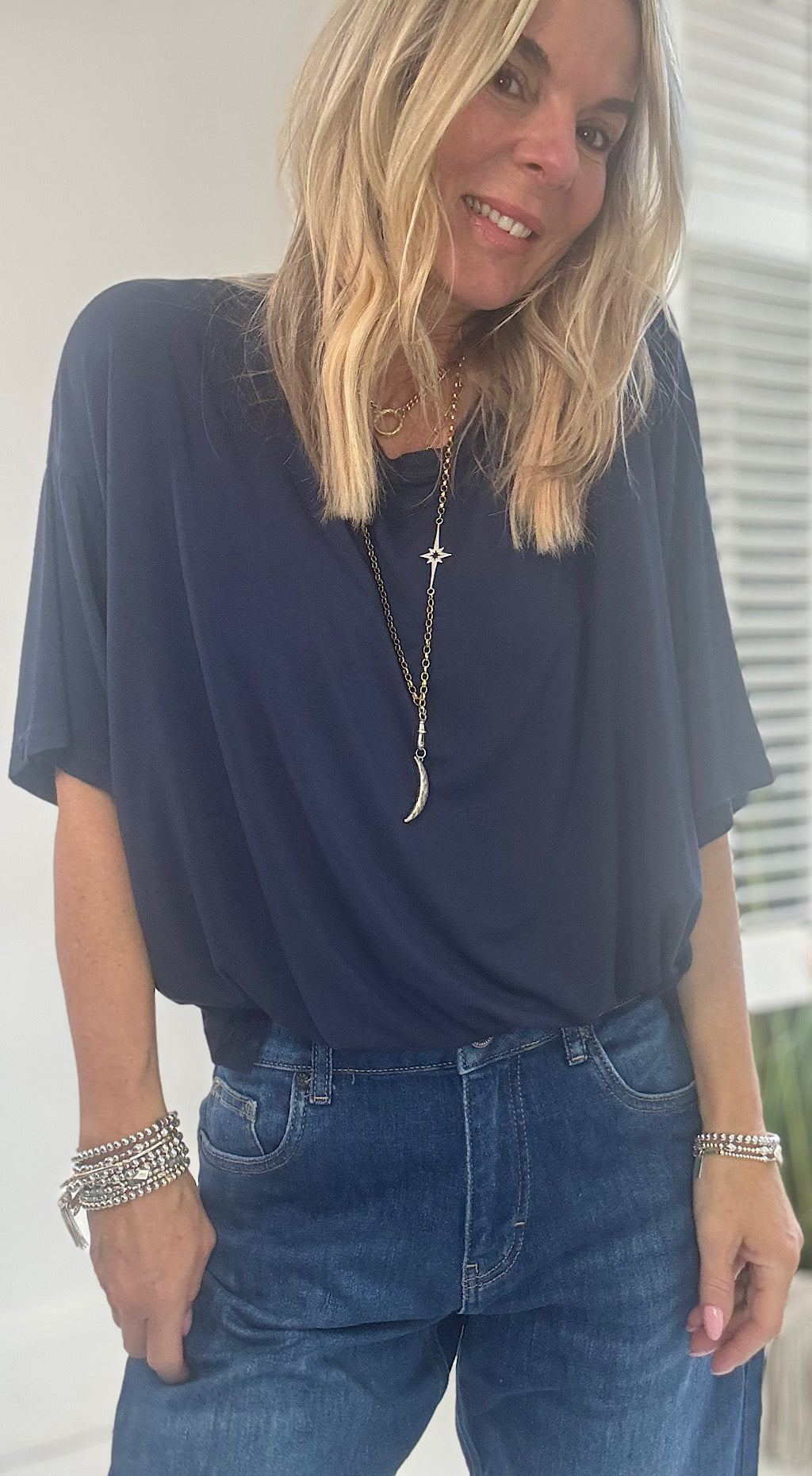 Boxy Slinky Tee - navy