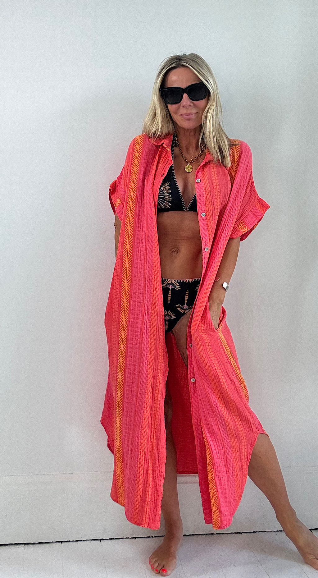 Beach aztec shirt dress coral