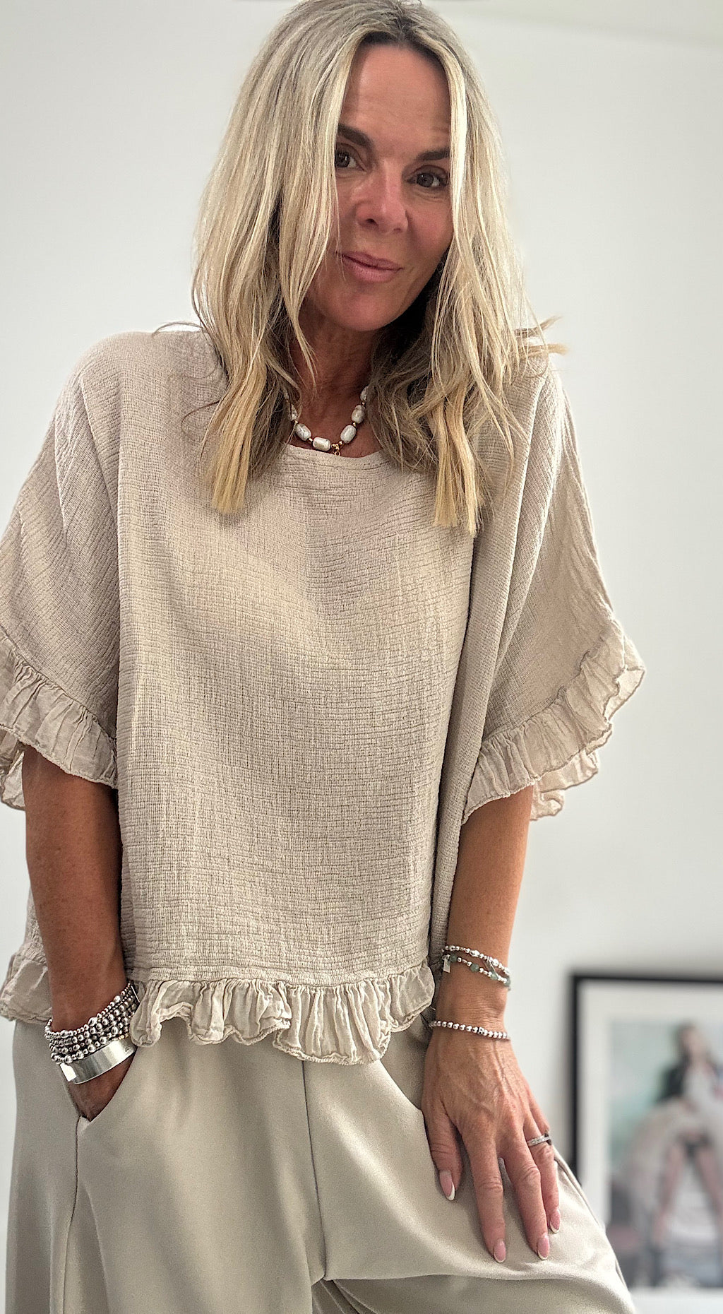 Tea Bag Linen Top - stone