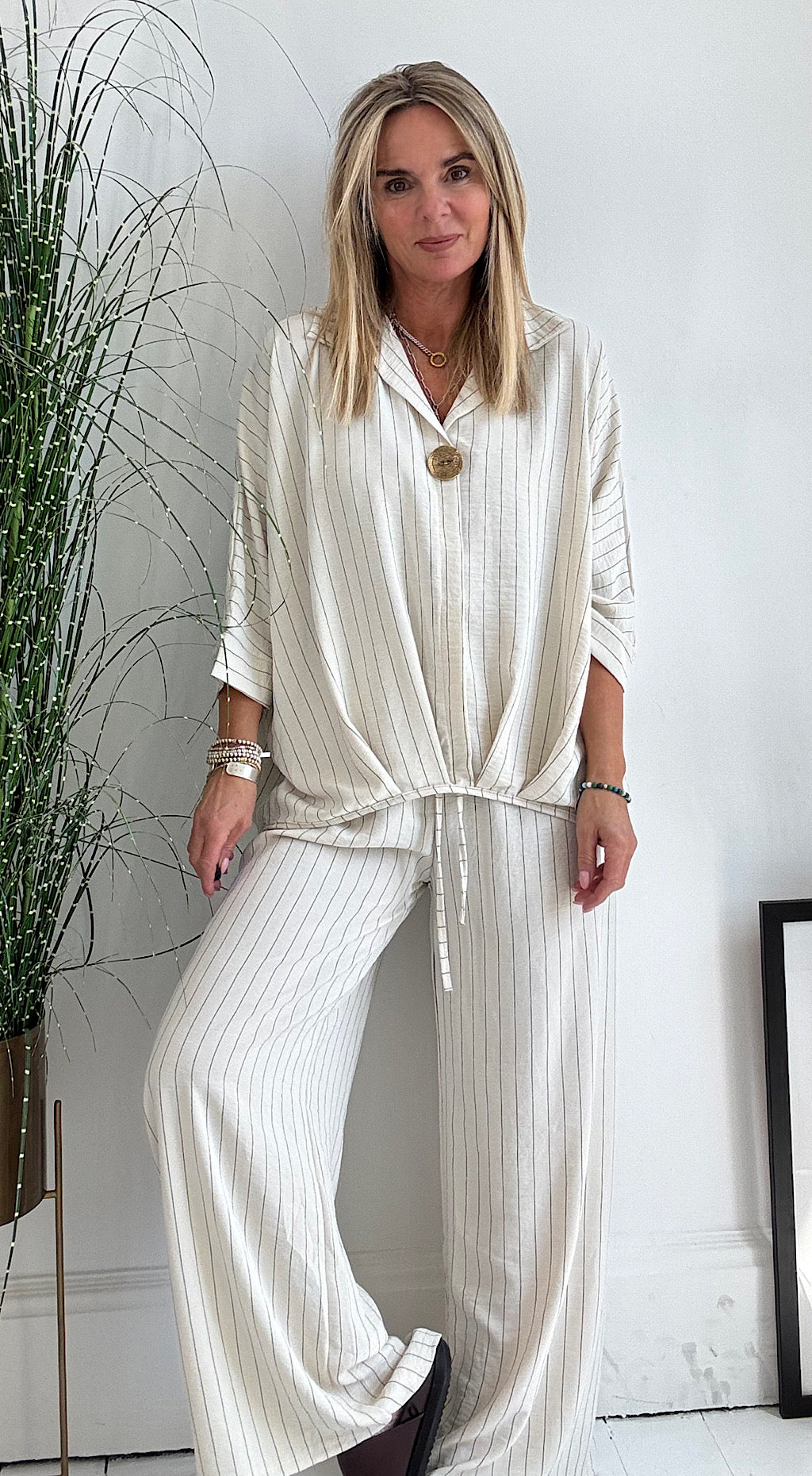 Cream Pinstripe Suit