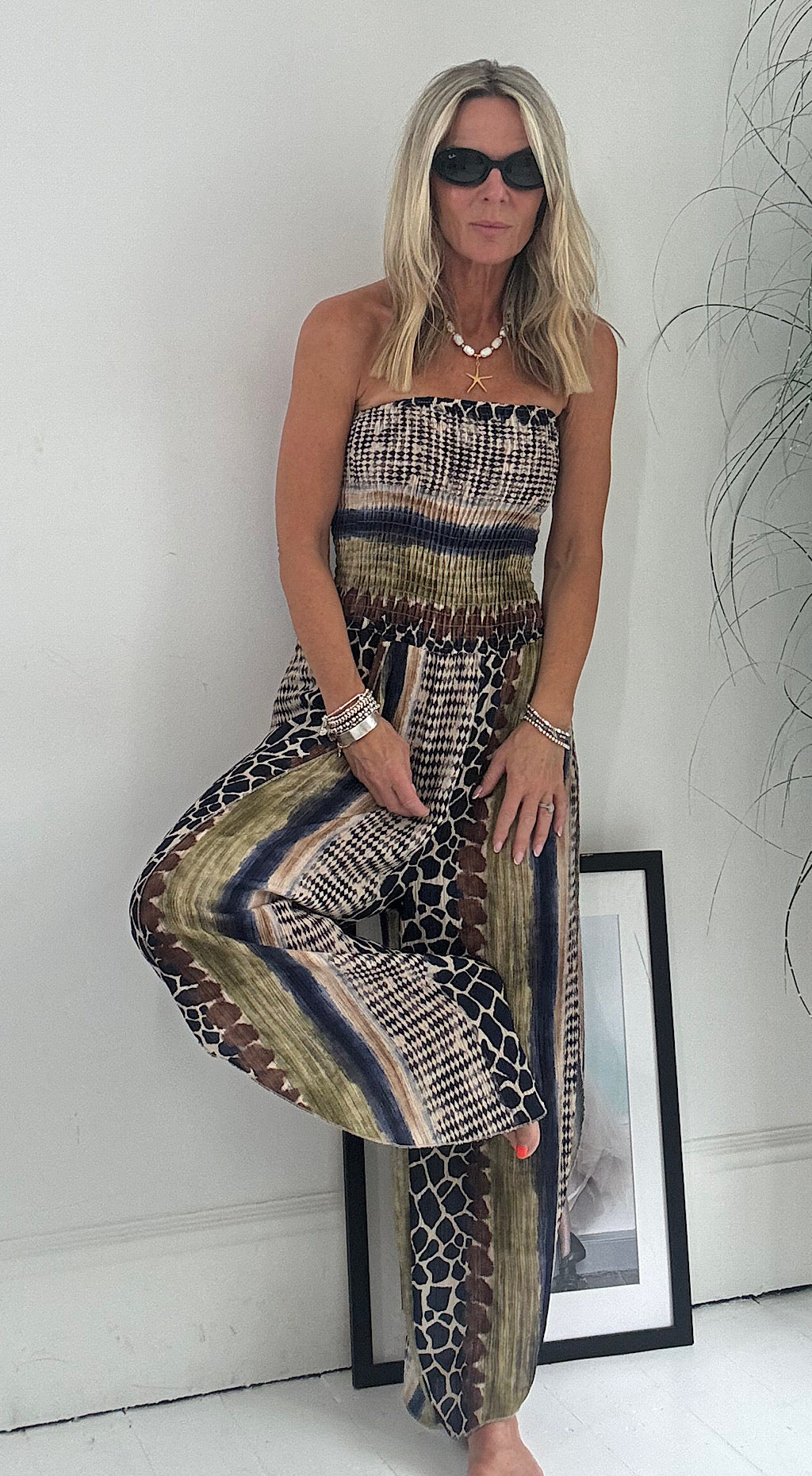 Tribal Print Hareem Jumpsuit - blue mix